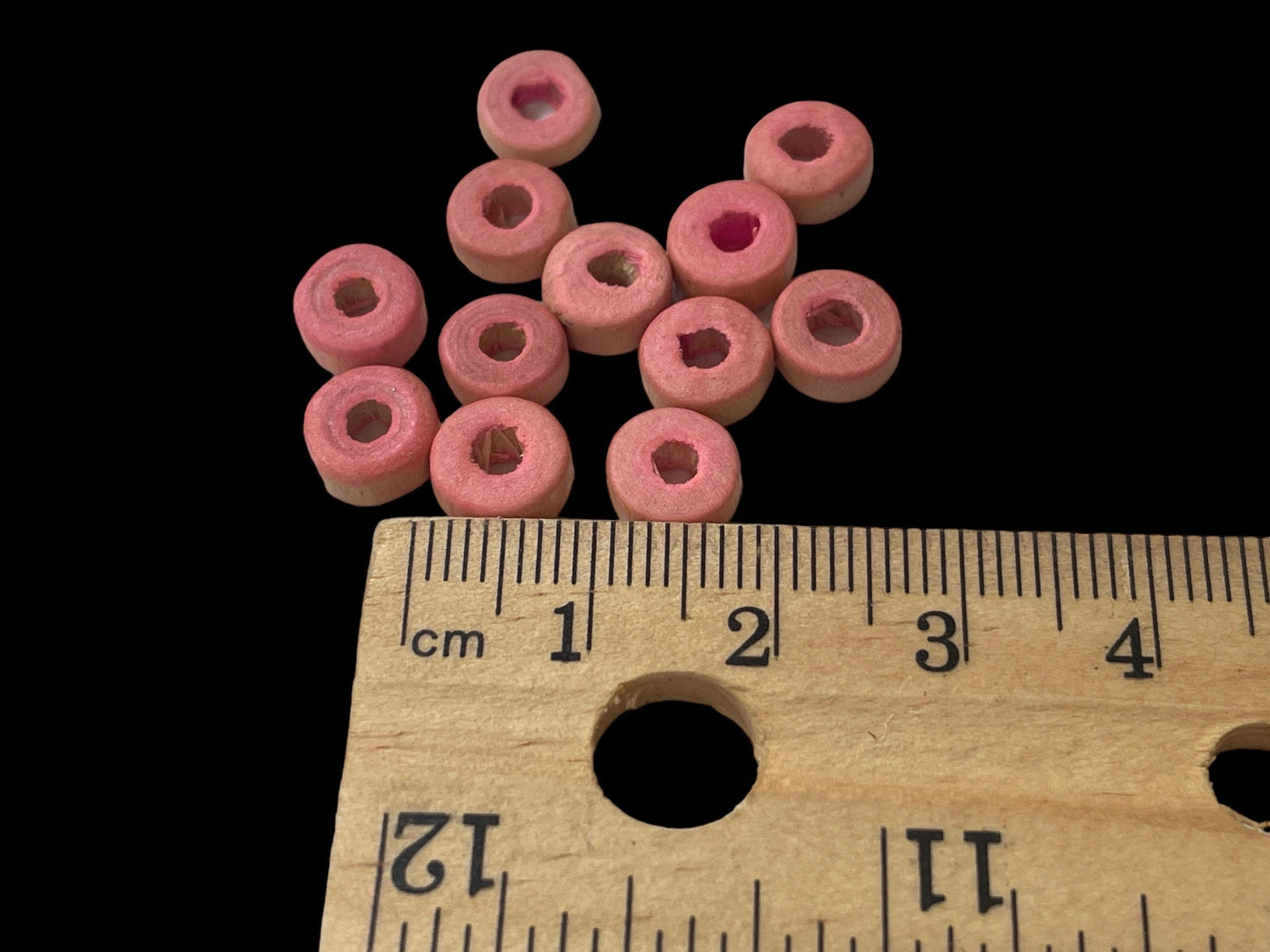 Round flat pink wood vintage beads - approx. 8 mm each