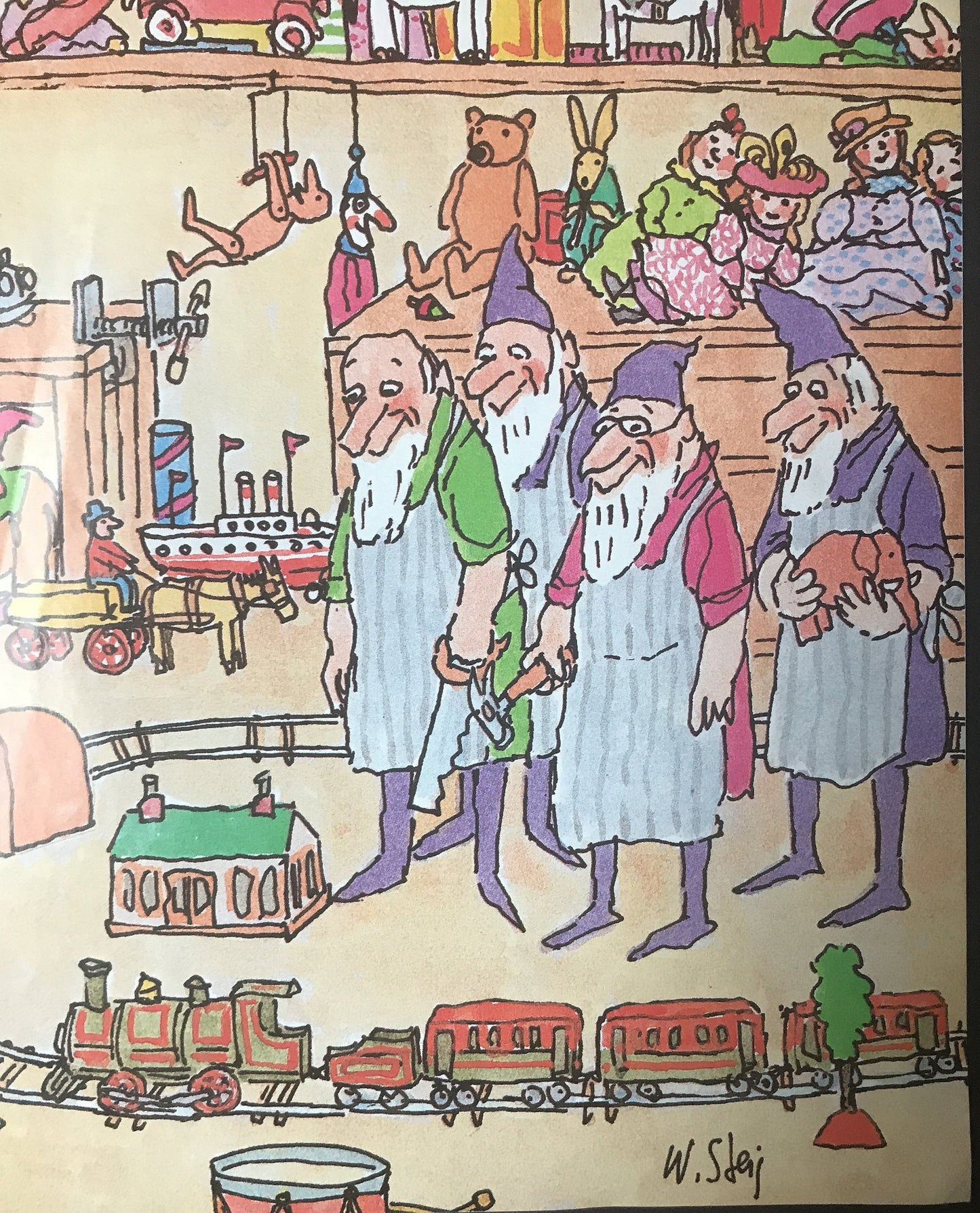 NEW YORKER Magazine cover - December 14, 1987 -  Christmas, elves, toys, railroad, Christmas gifts