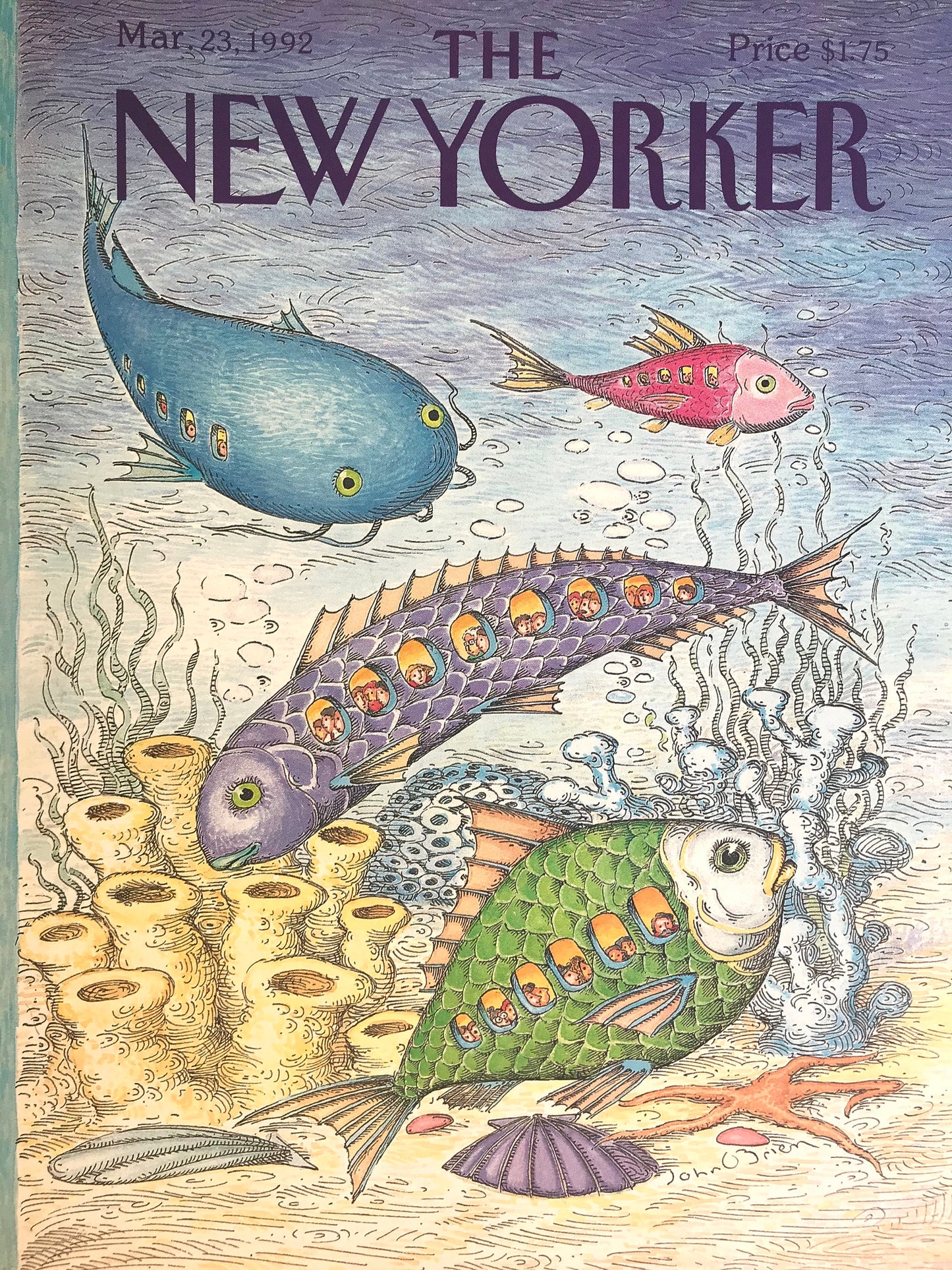 NEW YORKER Magazine cover - March 23, 1992 - fish, ocean, underwater