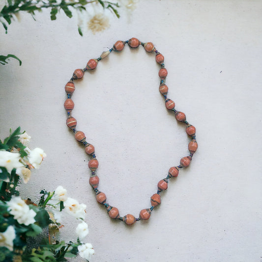 Orange paper rolled oval beaded necklace