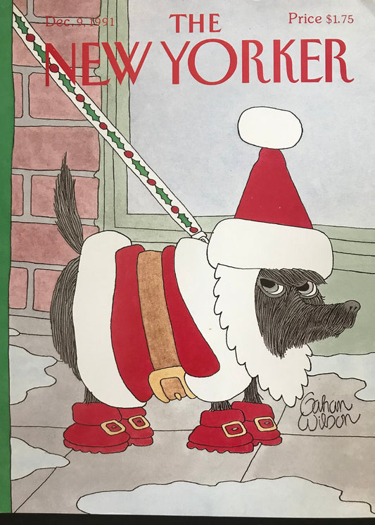 The NEW YORKER cover only - December 9, 1991 - dog dressed up for Christmas