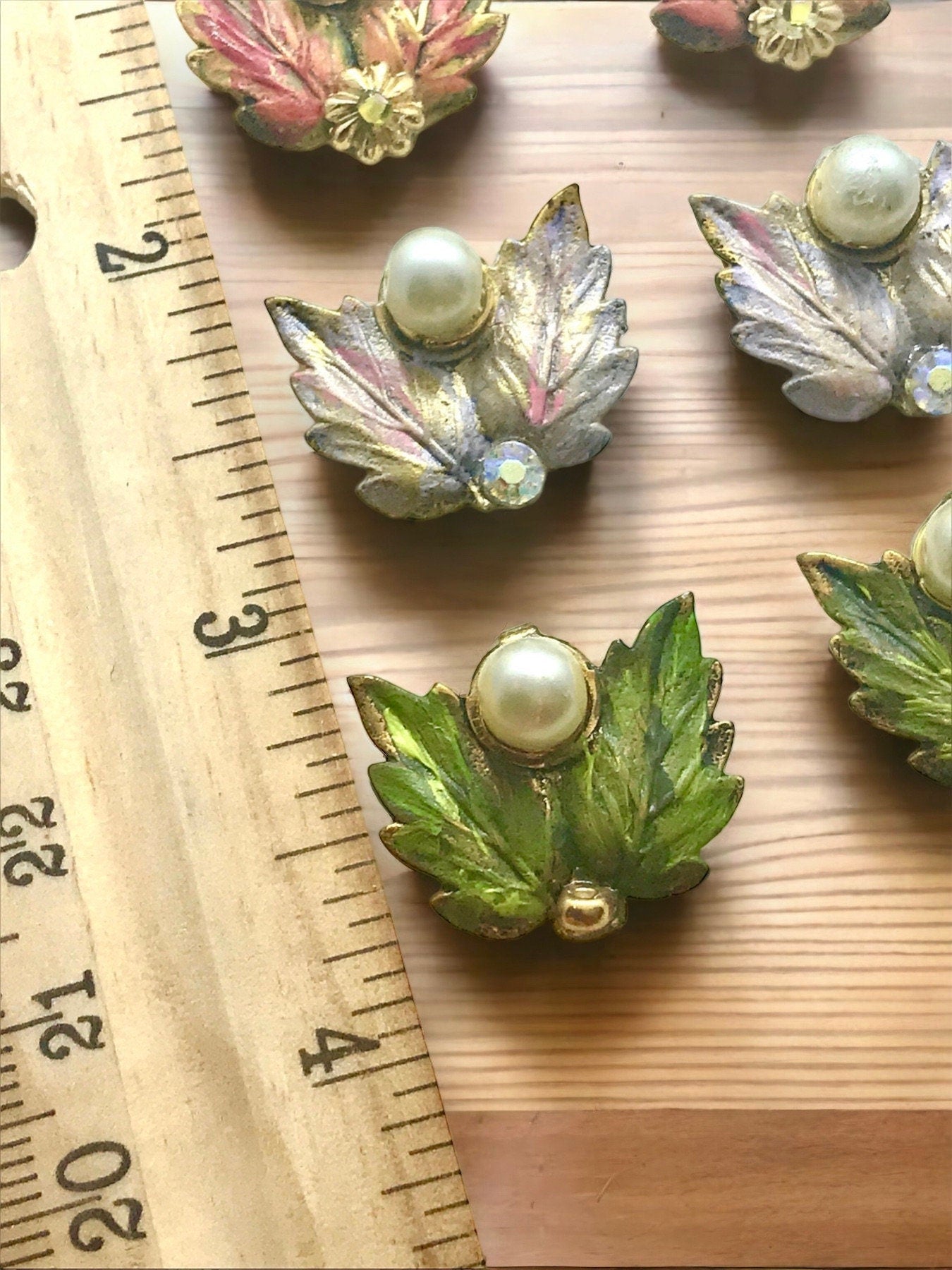 Revised, Modernized, upcycled repurposed - hand painted vintage earrings, trimmed with pearls, faux pearls, Swarovski cyrstals, rhinestones