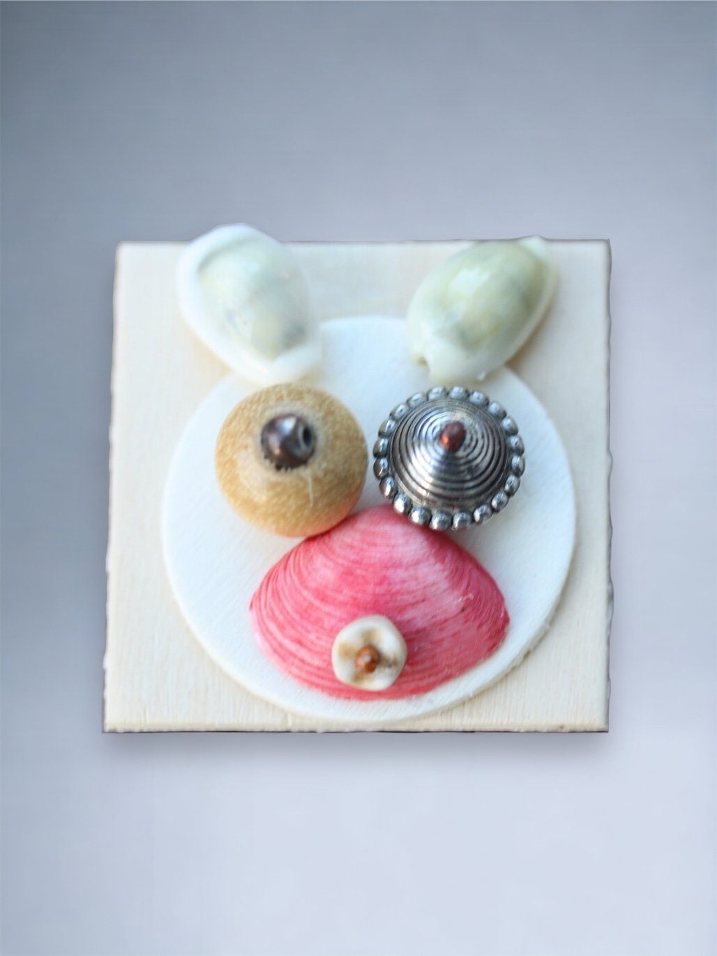 Meet "Hunny Bunny" - Assemblage art / mixed media collage - magnet, lapel pin or necklace pendant