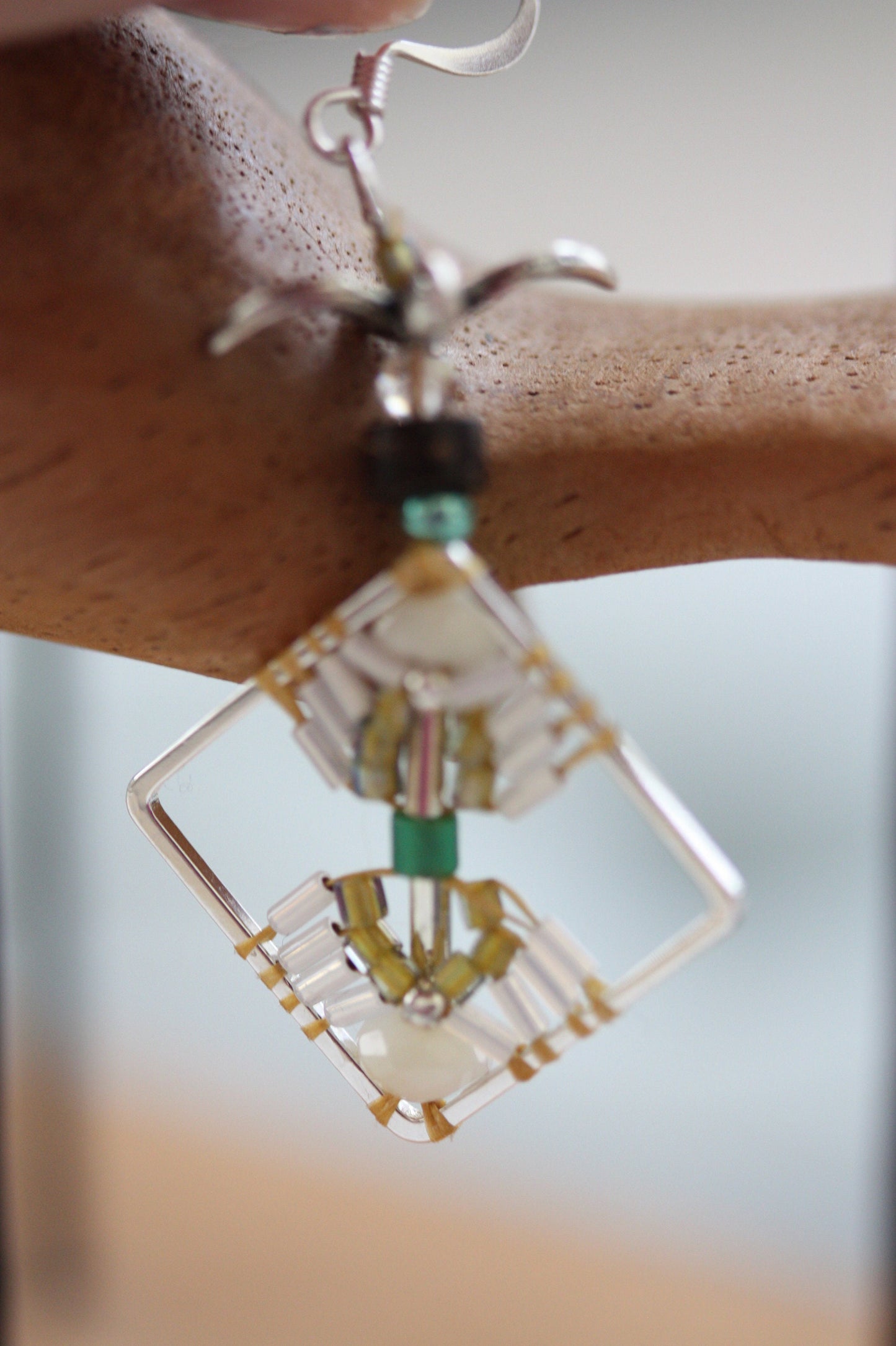 Birds taking flight - intricate beadwork seed bead dangle earrings on diamond-shaped base with flying bird embellishments