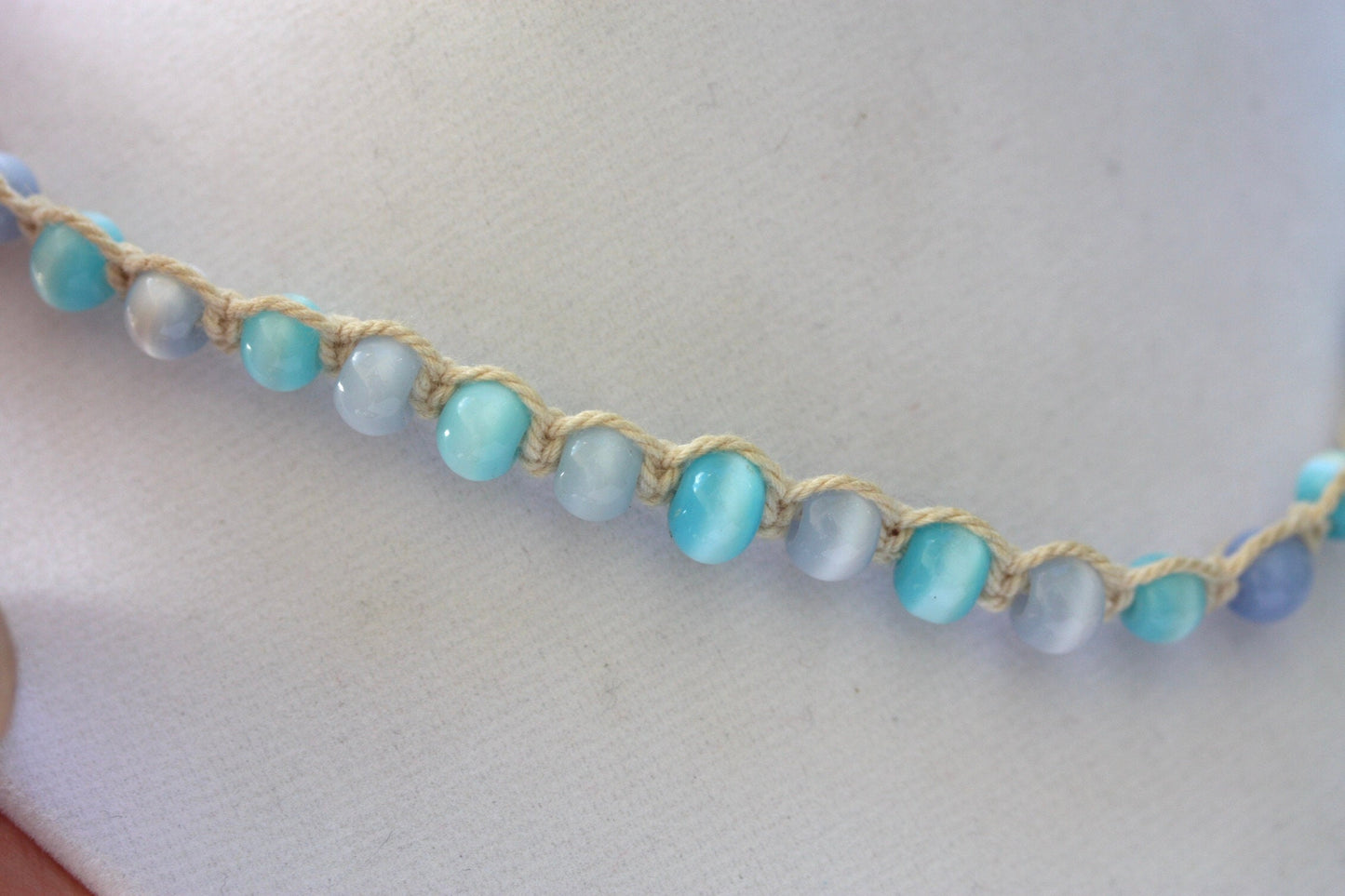 Shades of blue vintage macrame necklace