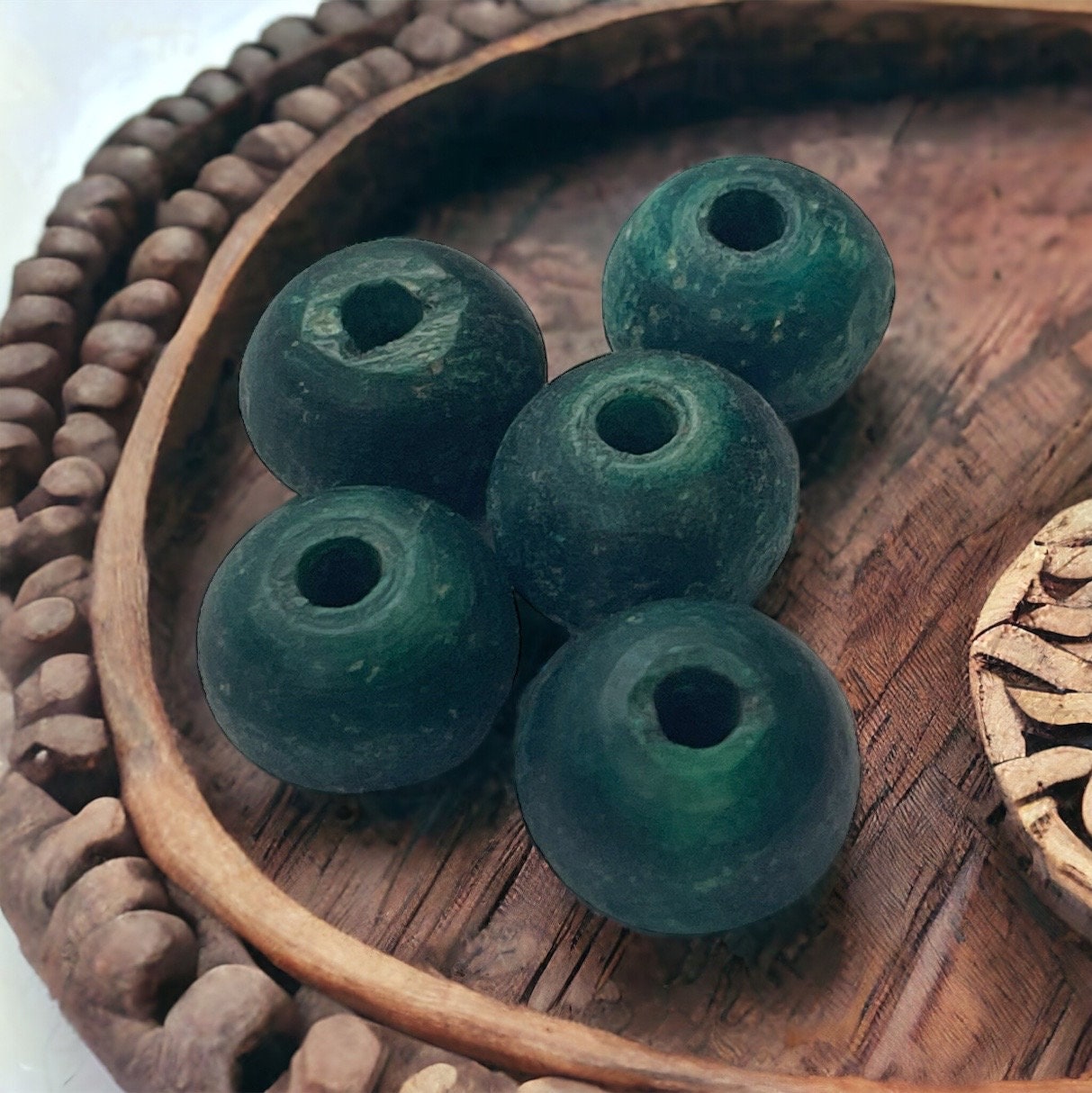 Green rustic unique vintage beads - approx. 5 mm x 8 mm each