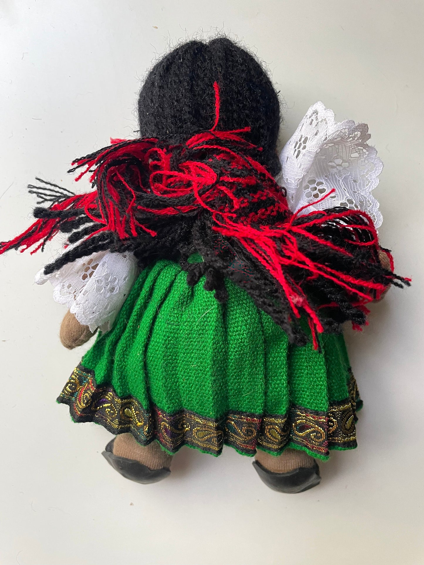 Stunning vintage Mexican? girl doll with braids, sandals and traditional clothing