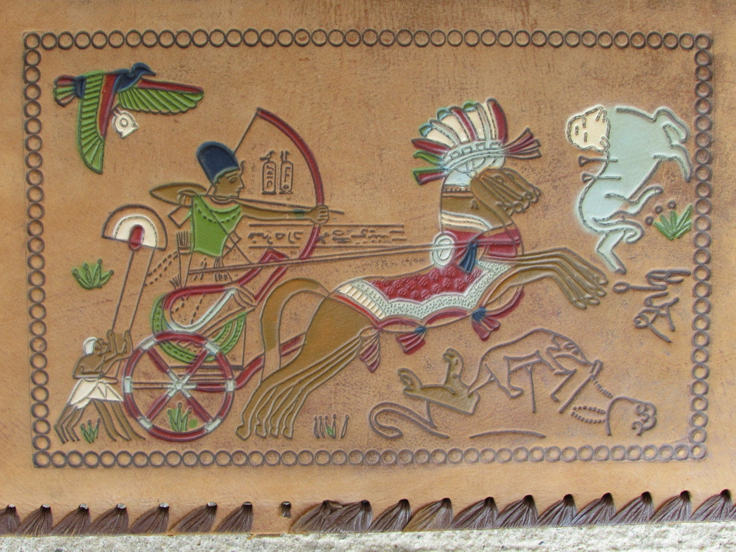 Vintage Leather Bag - Handmade Egyptian Messenger With Hieroglyphics Art
