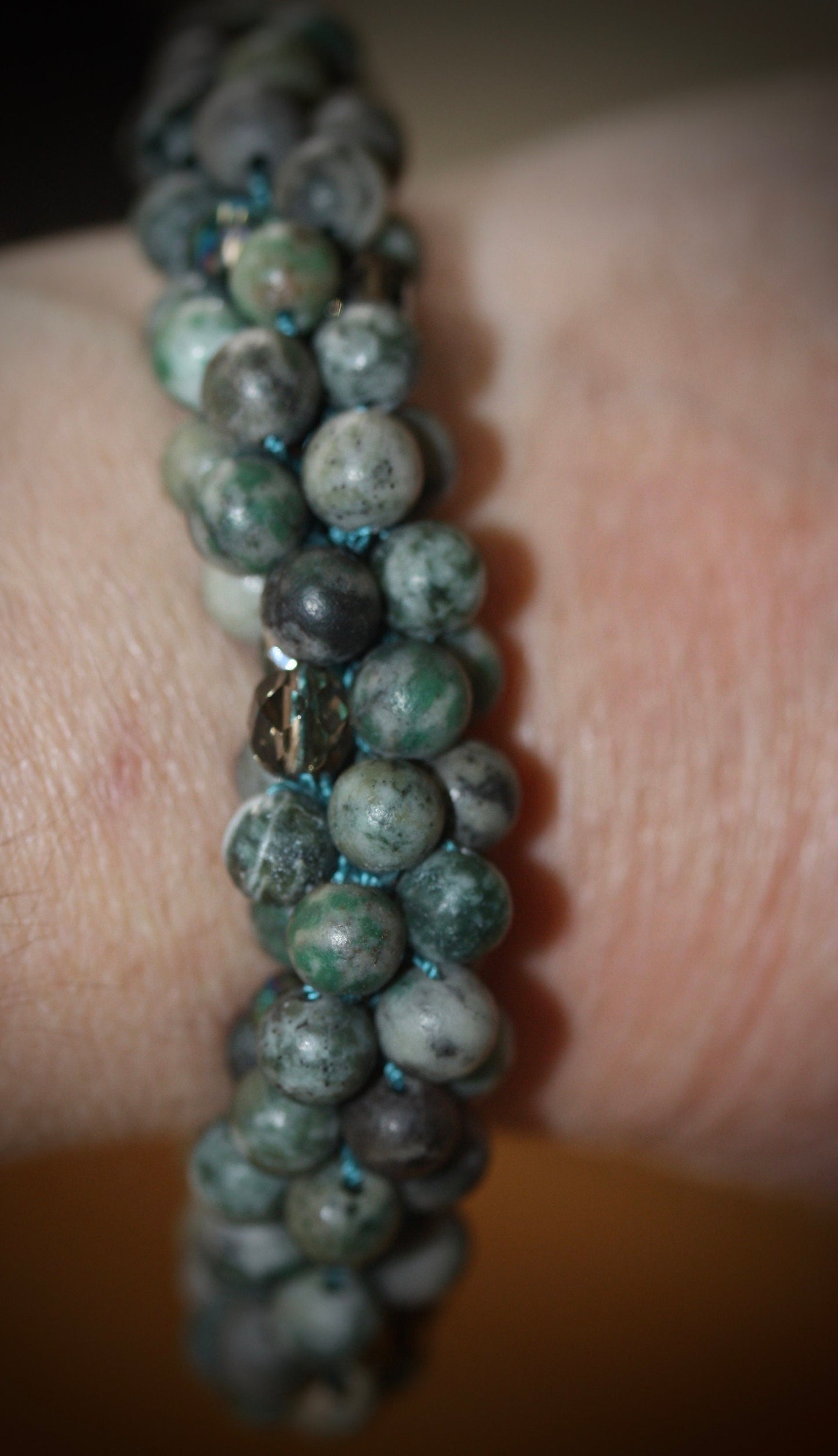 MIXED MEDIA bead crochet bracelet - Ching Hai Jade, crystal, glass, metal