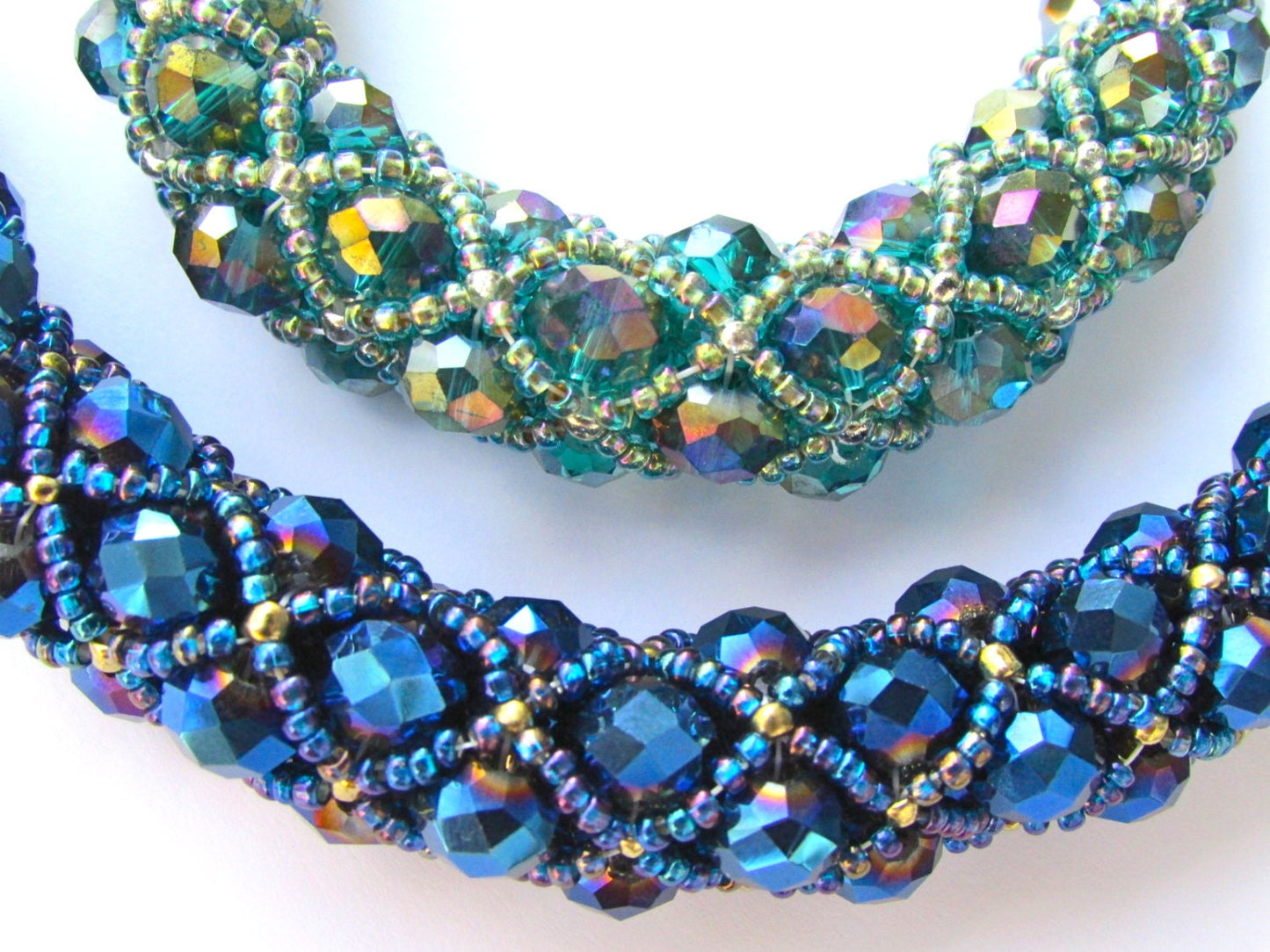 Mint green handmade, hand stitched crystal bracelet with toggle clasp