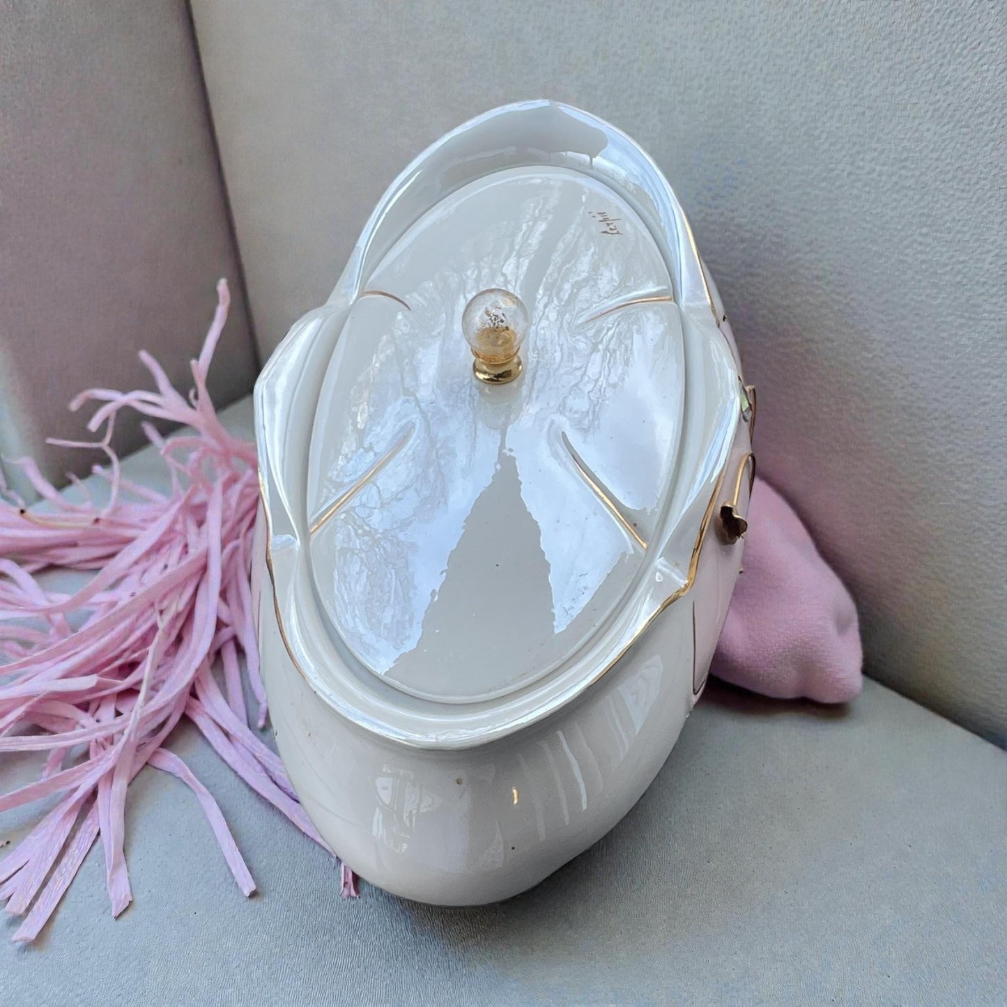 Carpie Sele-Arte Nove Italy Art Pottery Jewelry Box – Glazed Italian Ceramic Trinket Box with Gold & Crystal Accent - Stunning/Rare