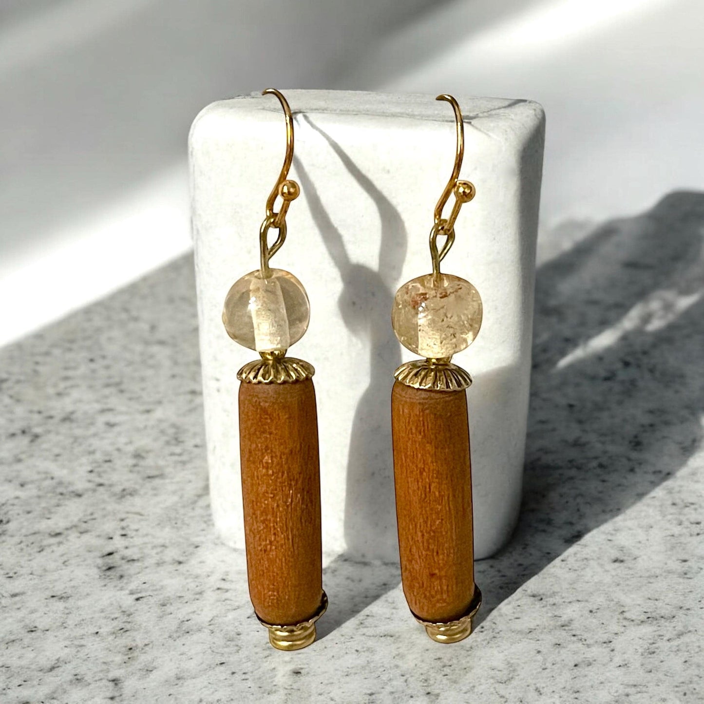 Handmade wood and glass dangle earrings - Your choice