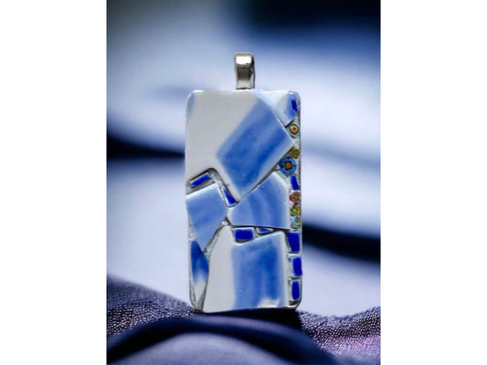 My handmade rectangular mosaic necklace - tile mosaic made with tiny millefiori glass