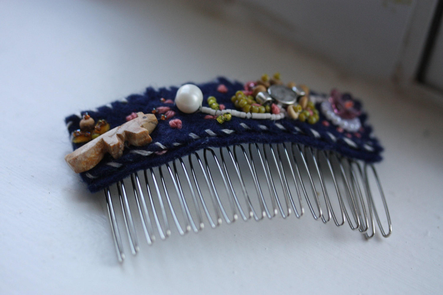 Handmade Beaded Hair Comb | Embroidered Fabric Hair Accessory | One of a Kind Artisan Hair Comb