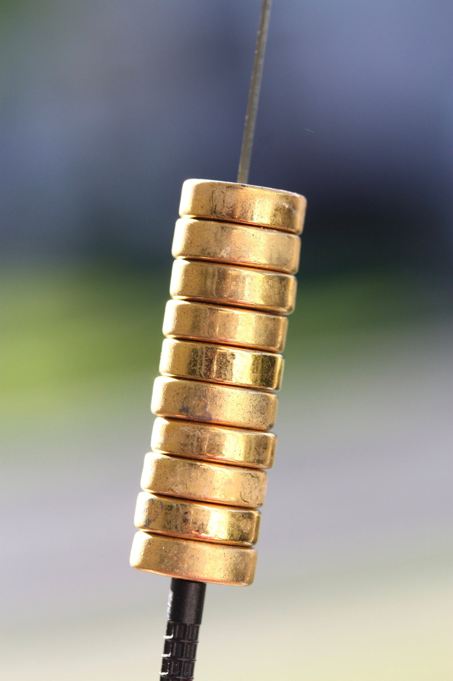 5 Round flat goldtone vintage spacer beads - approx. 10 mm x 3 mm