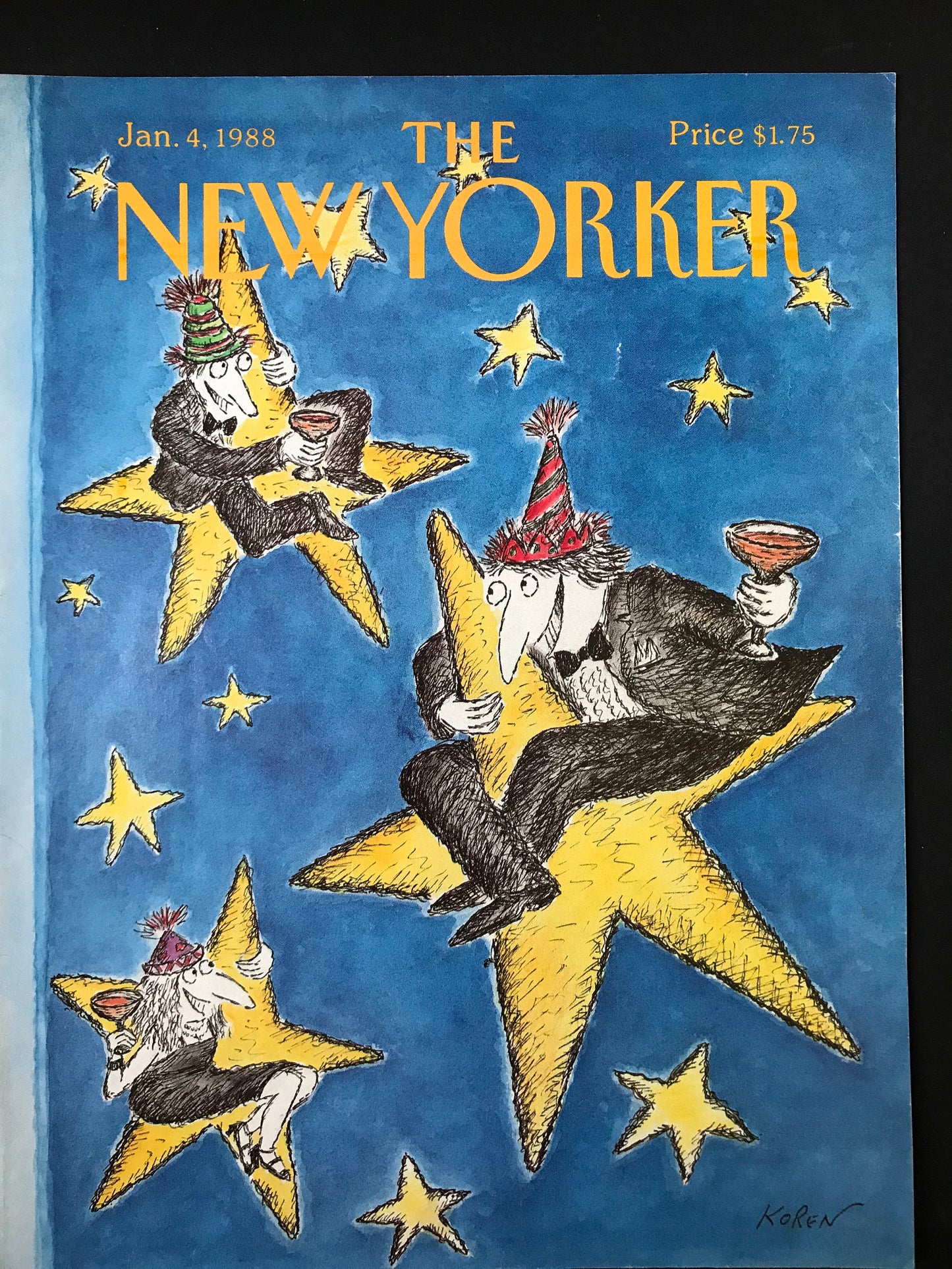 NEW YORKER Magazine cover - January 4, 1988 - New Years Eve Celebration - artist Koren