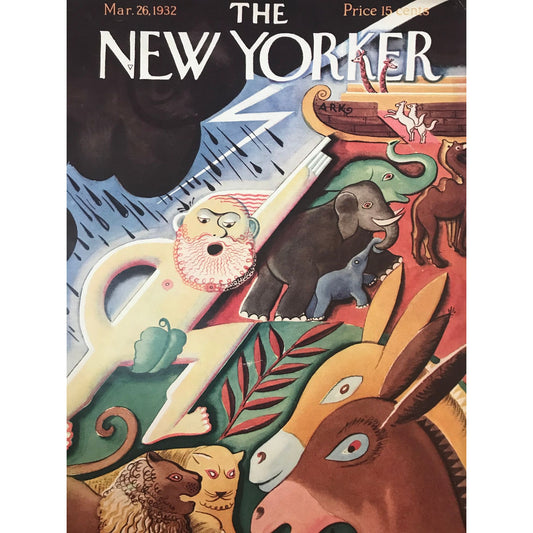 The NEW YORKER Magazine very rare original cover - March 26, 1932 - animals, ark