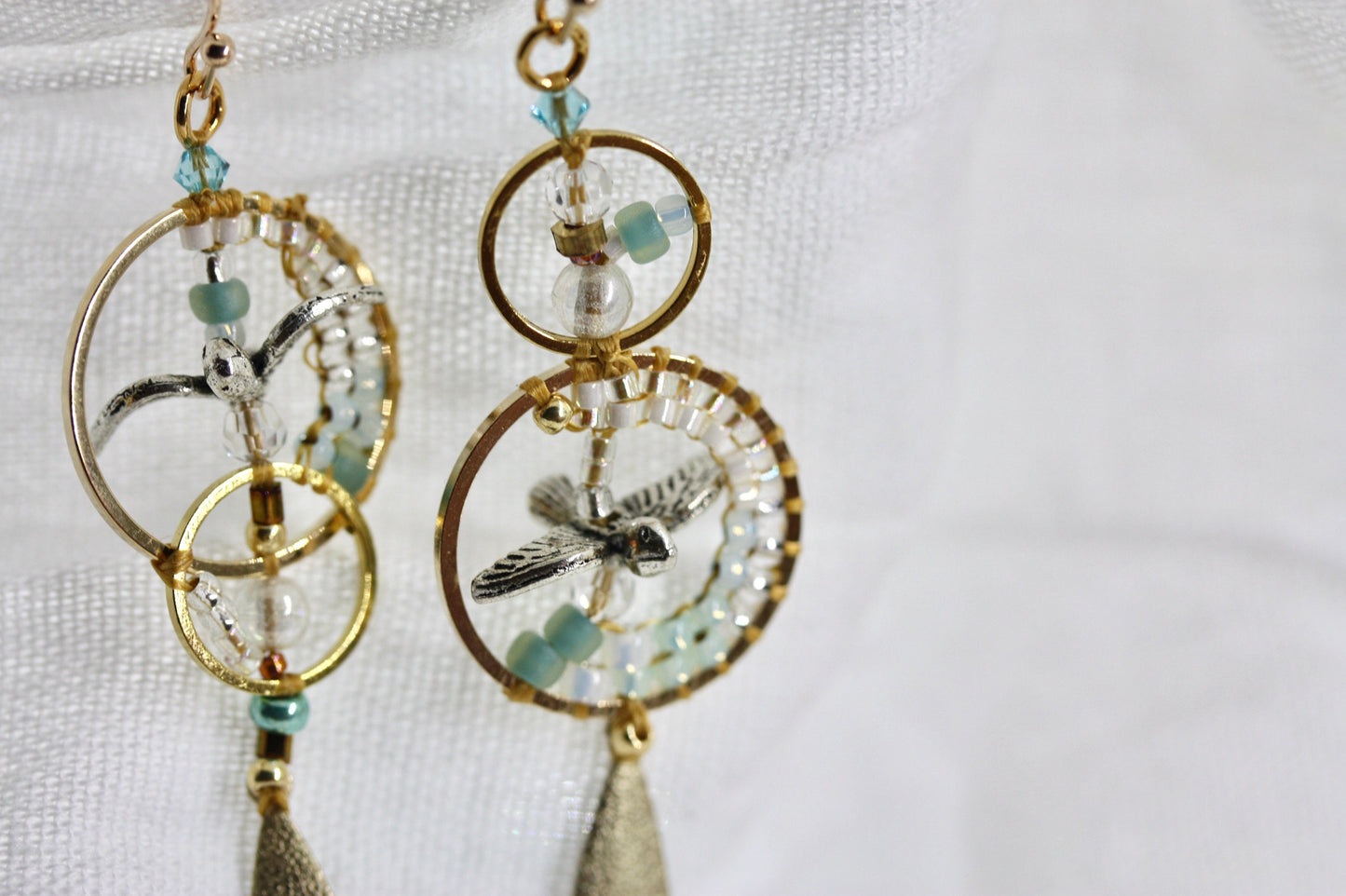 Uniquely modern art "flying seagulls" handmade beaded hoop earrings - part of my original "Shapes" series