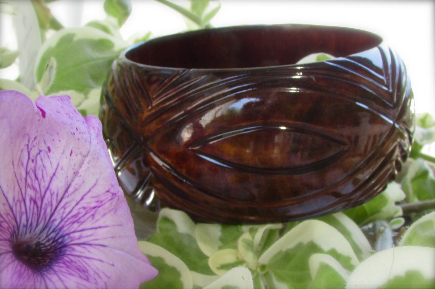 Unique vintage cuff bracelet - etched lucite?
