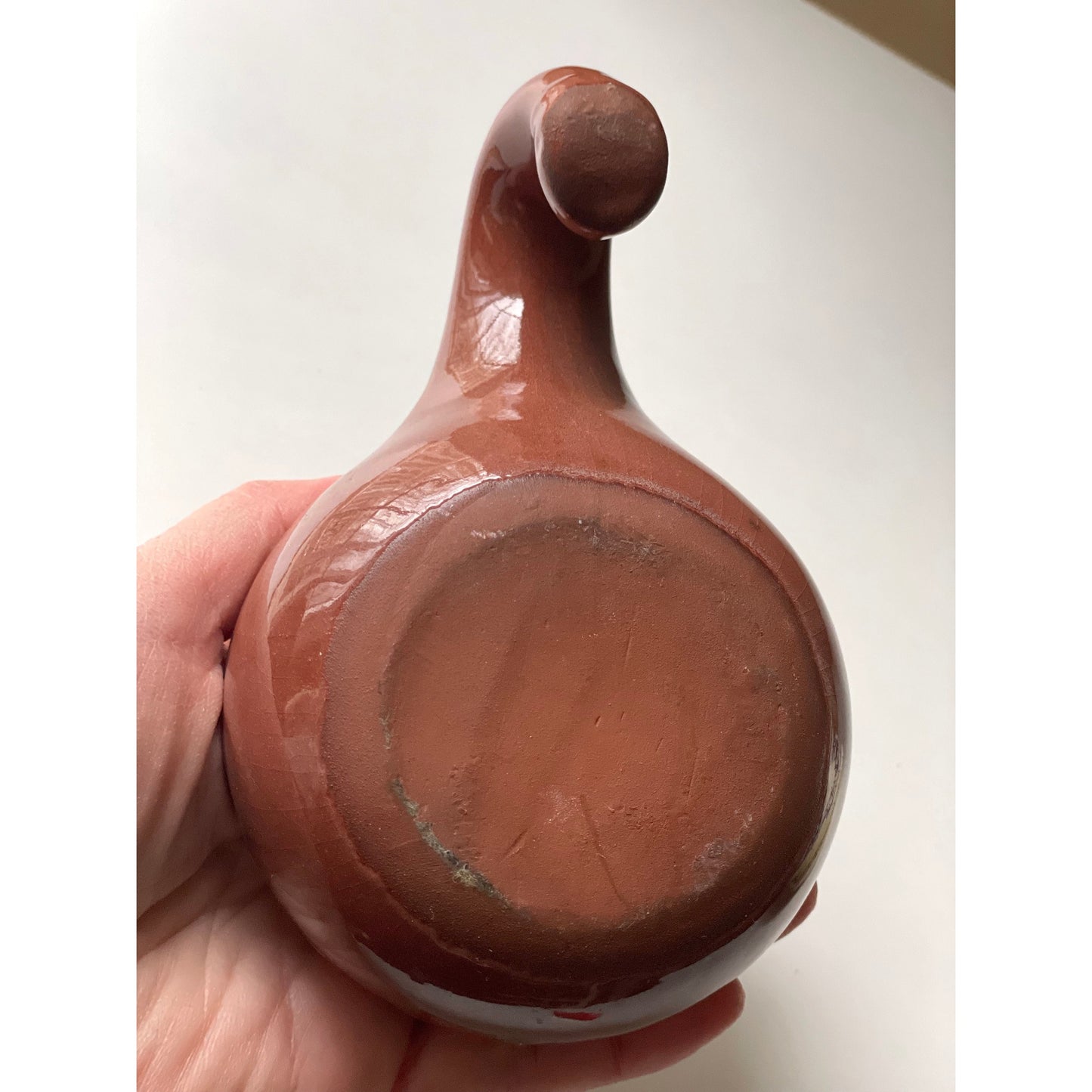 Vintage Mid Century Modern redware or terracotta? pottery from Bulgaria - gourd shaped - Sauce Bowl? PLEASE READ DESCRIPTION