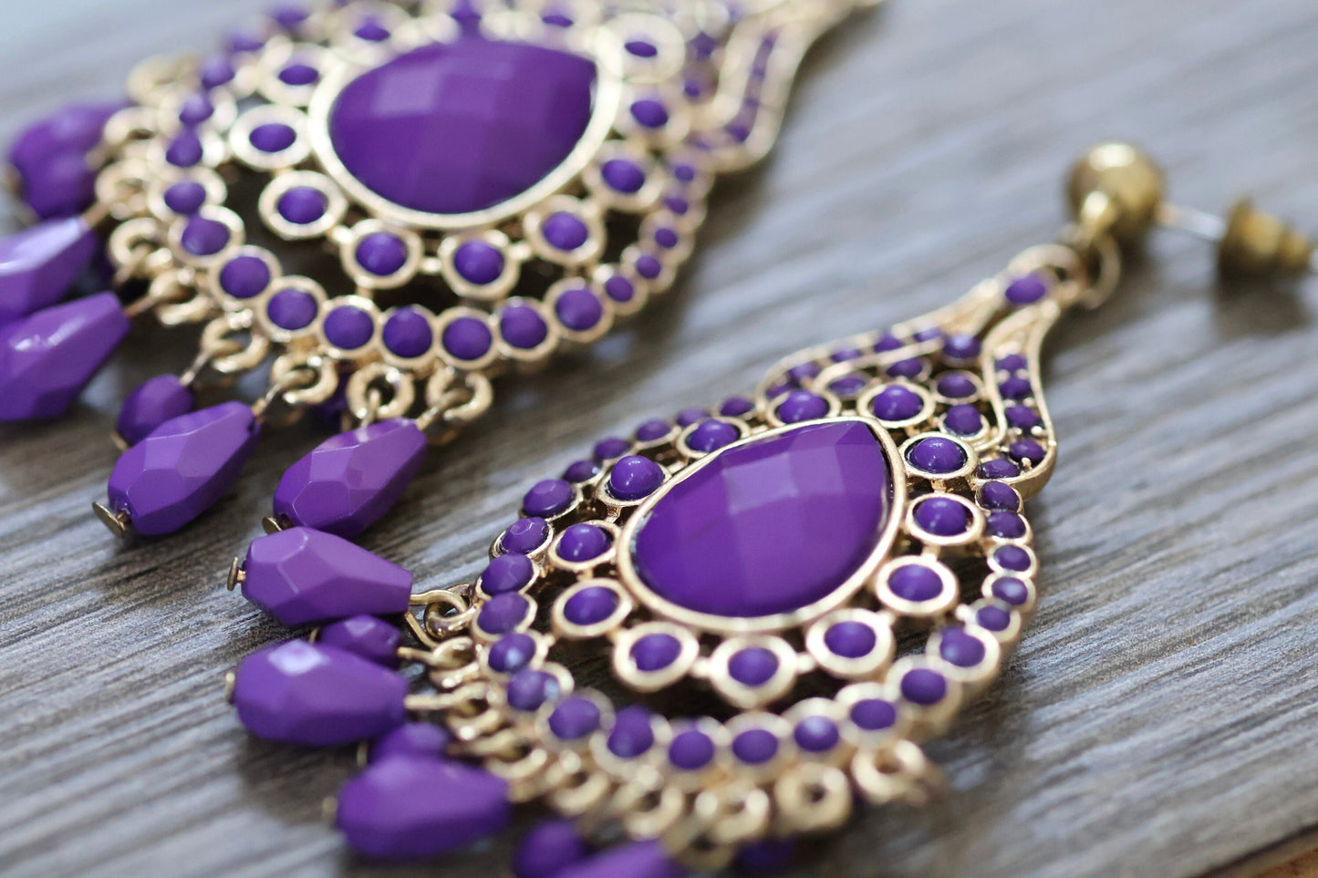 Purple chandelier style vintage dangle earrings
