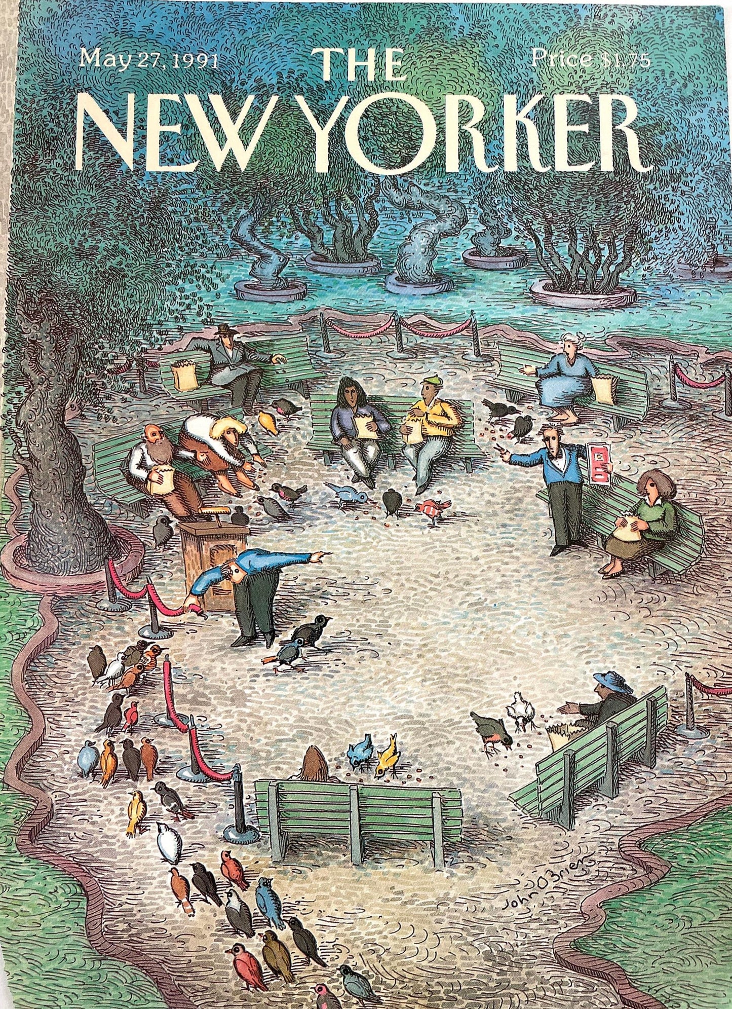 May 27, 1991 - The NEW YORKER Magazine original cover - pigeons in the park