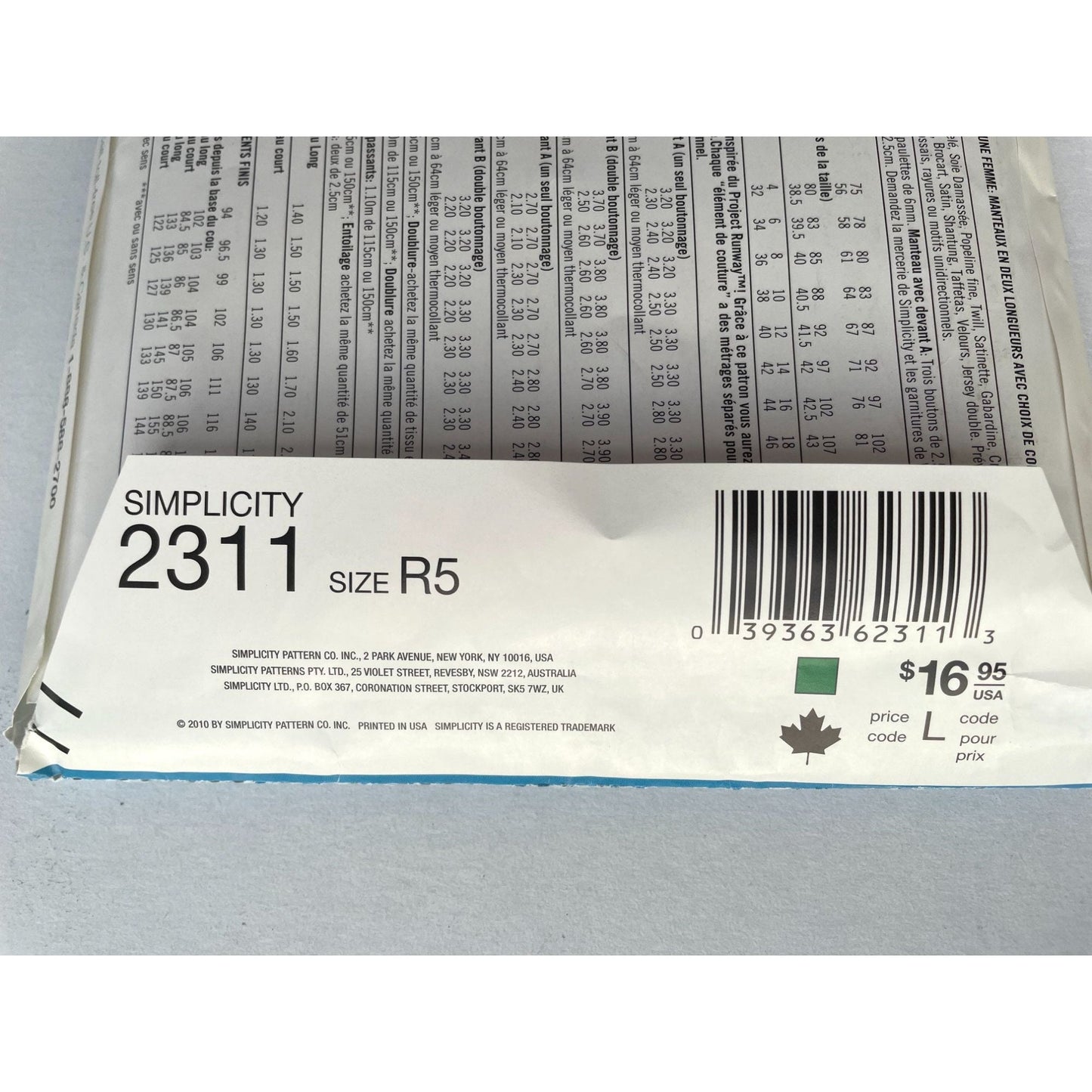 UNCUT Sewing Pattern - Simplicity Project Runway Misses Sz 14-22 Overcoat Pattern 0470