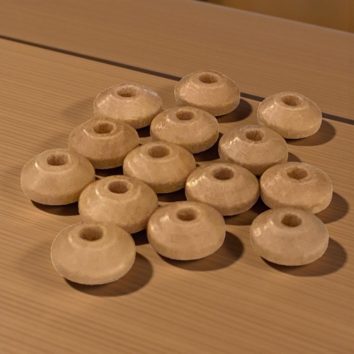 Vintage Tan Round Donut Beads – Smooth Spacer Beads for Jewelry Making, Craft Supply, Set of 14 - 10 mm x 5 mm