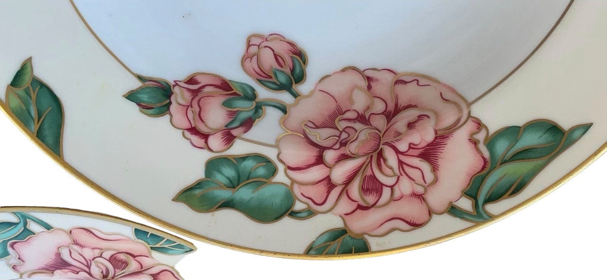 Fitz and Floyd stunning Bariolage Des Fleurs - fine porcelain large rimmed soup bowls
