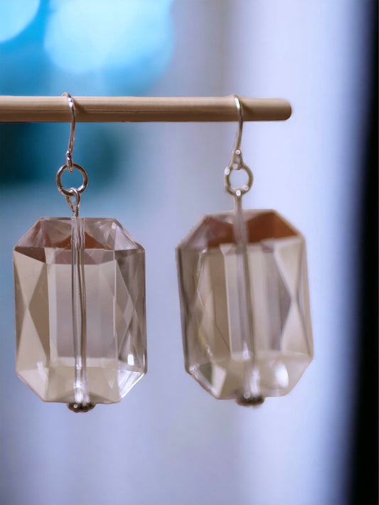 Clear bevel cut acrylic 2" rectangular shaped dangle earrings