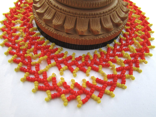 Hand beaded vintage artisan necklace - happy color combo yellow and orange (you've GOT to smile when you wear this :)