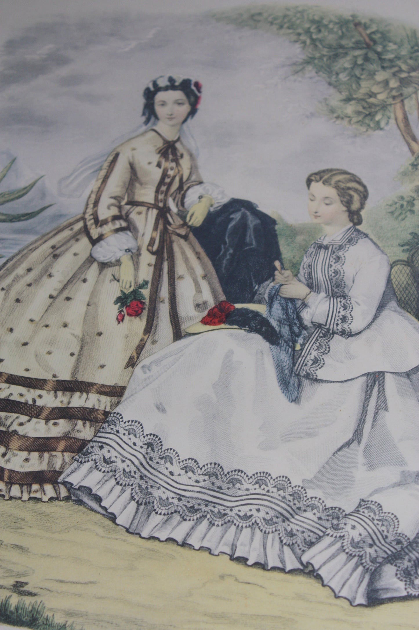 Framed antique FRENCH FASHION PLATE La Mode Illustree 1862 Fashion Illustration - 21" x 17" - Antique Fashion Print