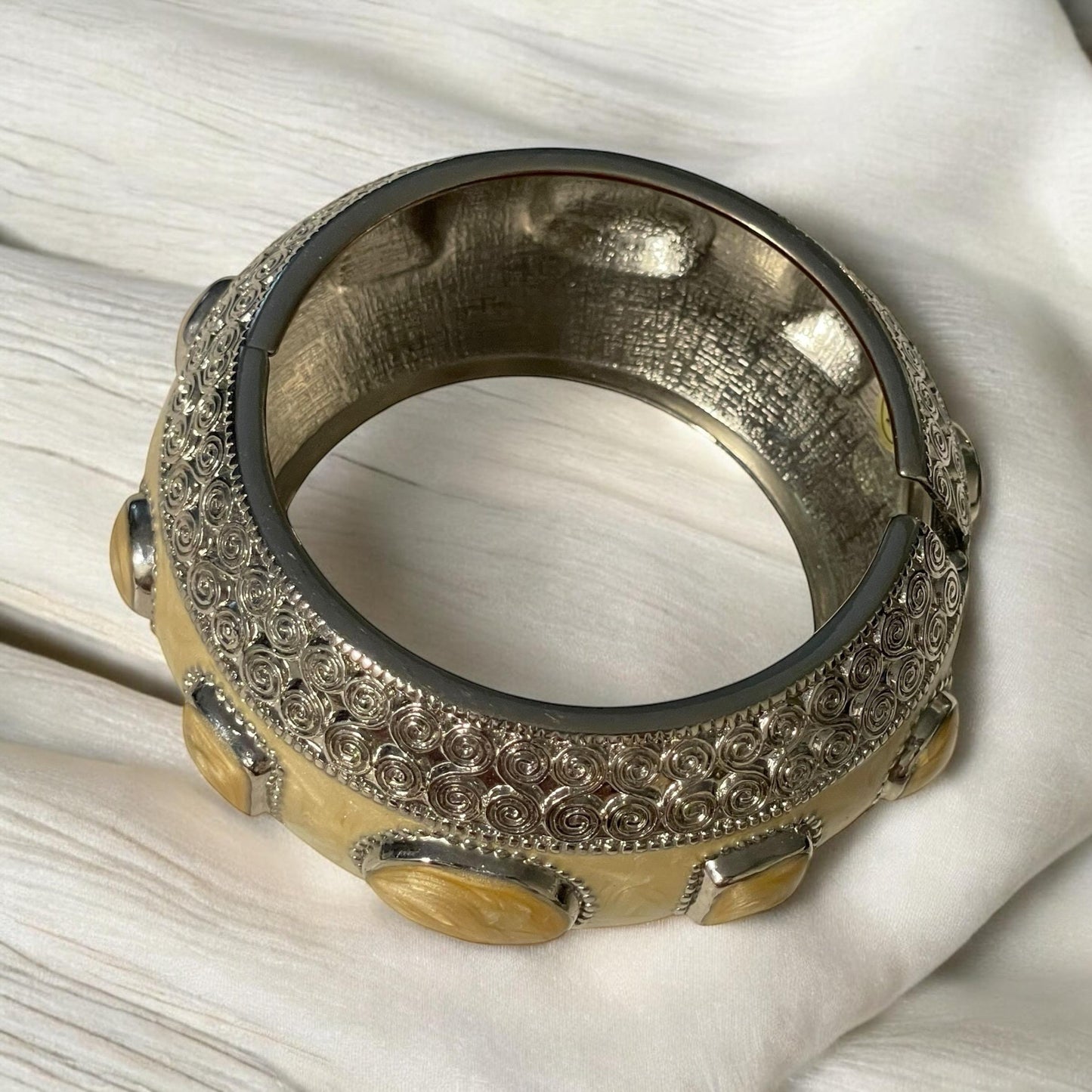 Cream enamel vintage cuff bracelet