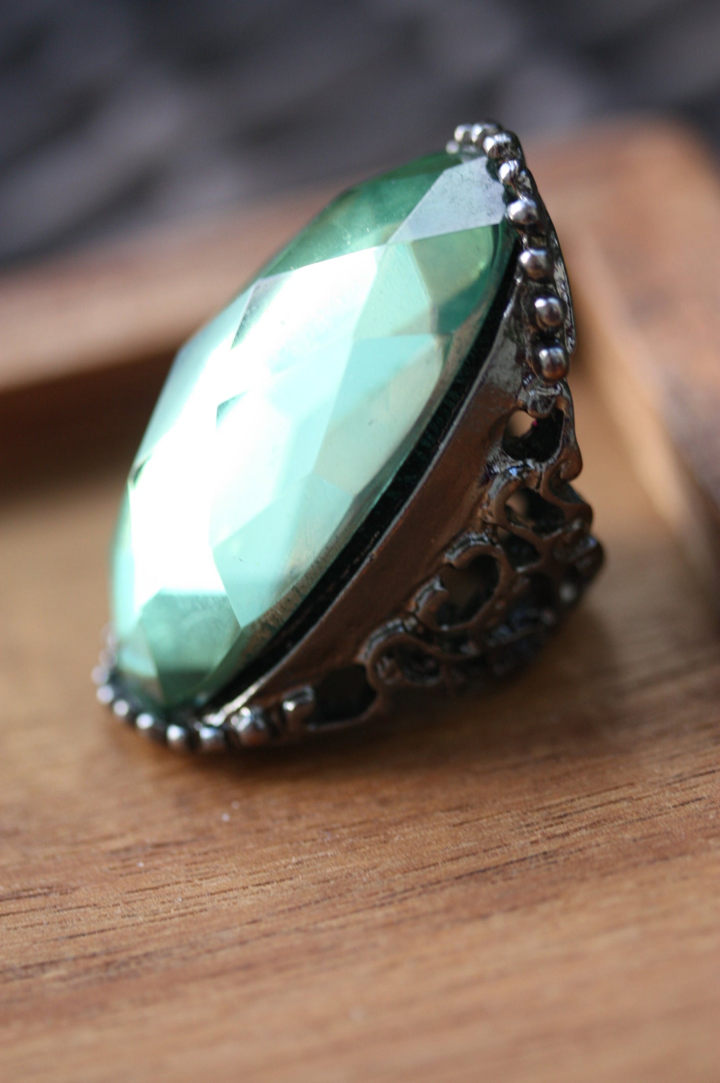 Large green crystal vintage statement ring
