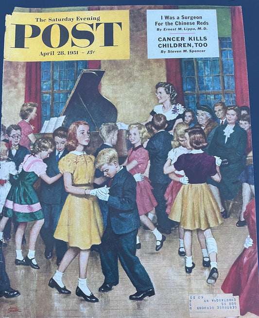 Saturday Evening Post - Original Cover - April 28, 1951 - kids dance, kids formal