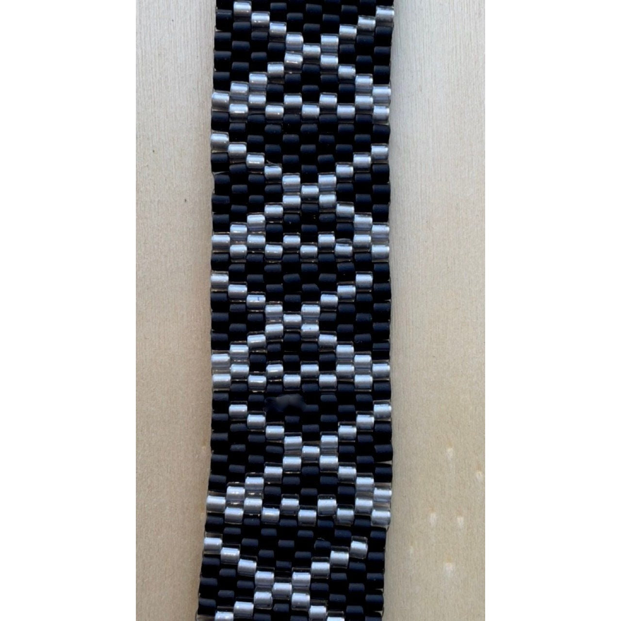 Stunning vintage silver and black hand woven vintage beadwork bracelet