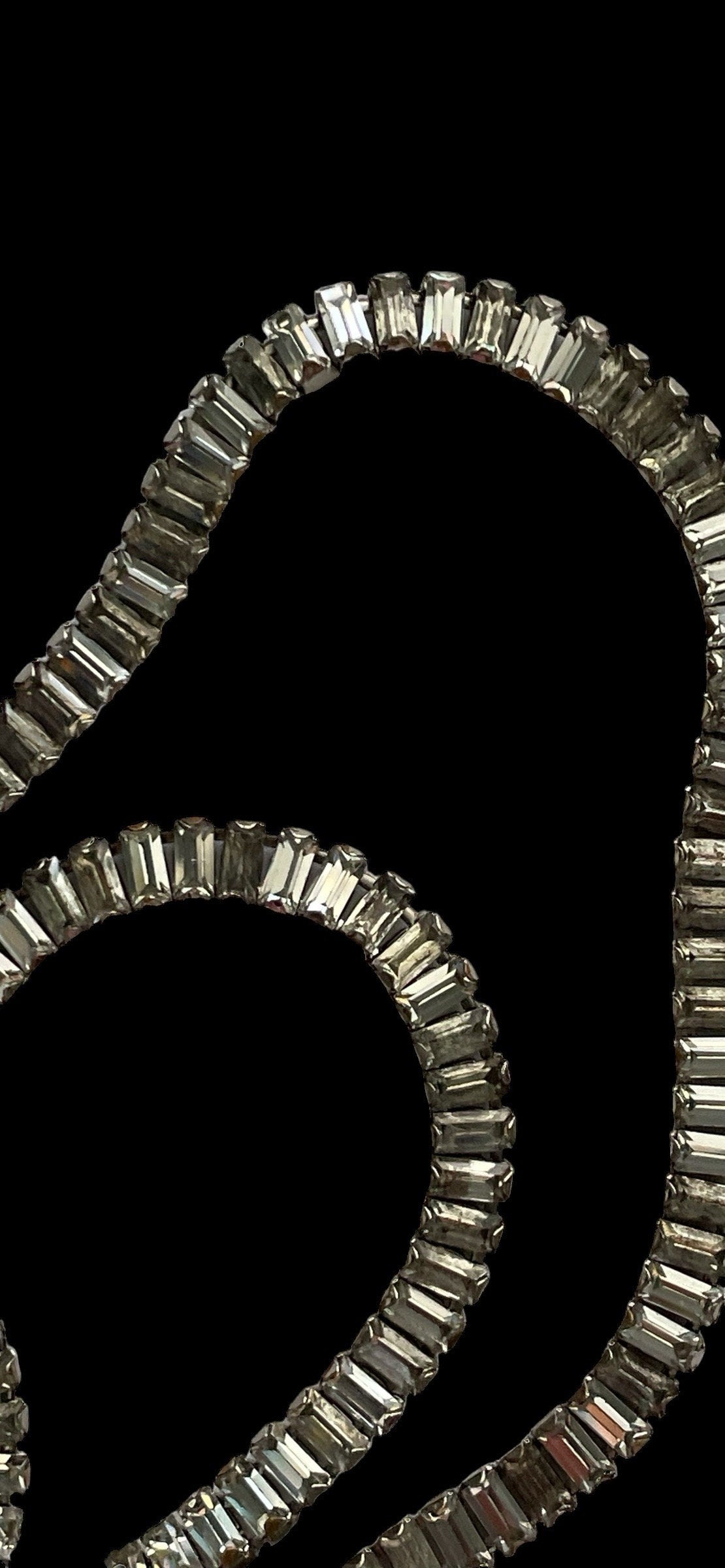 Elegant Vintage Runway Couture style all Crystal baguettes simple single strand necklace