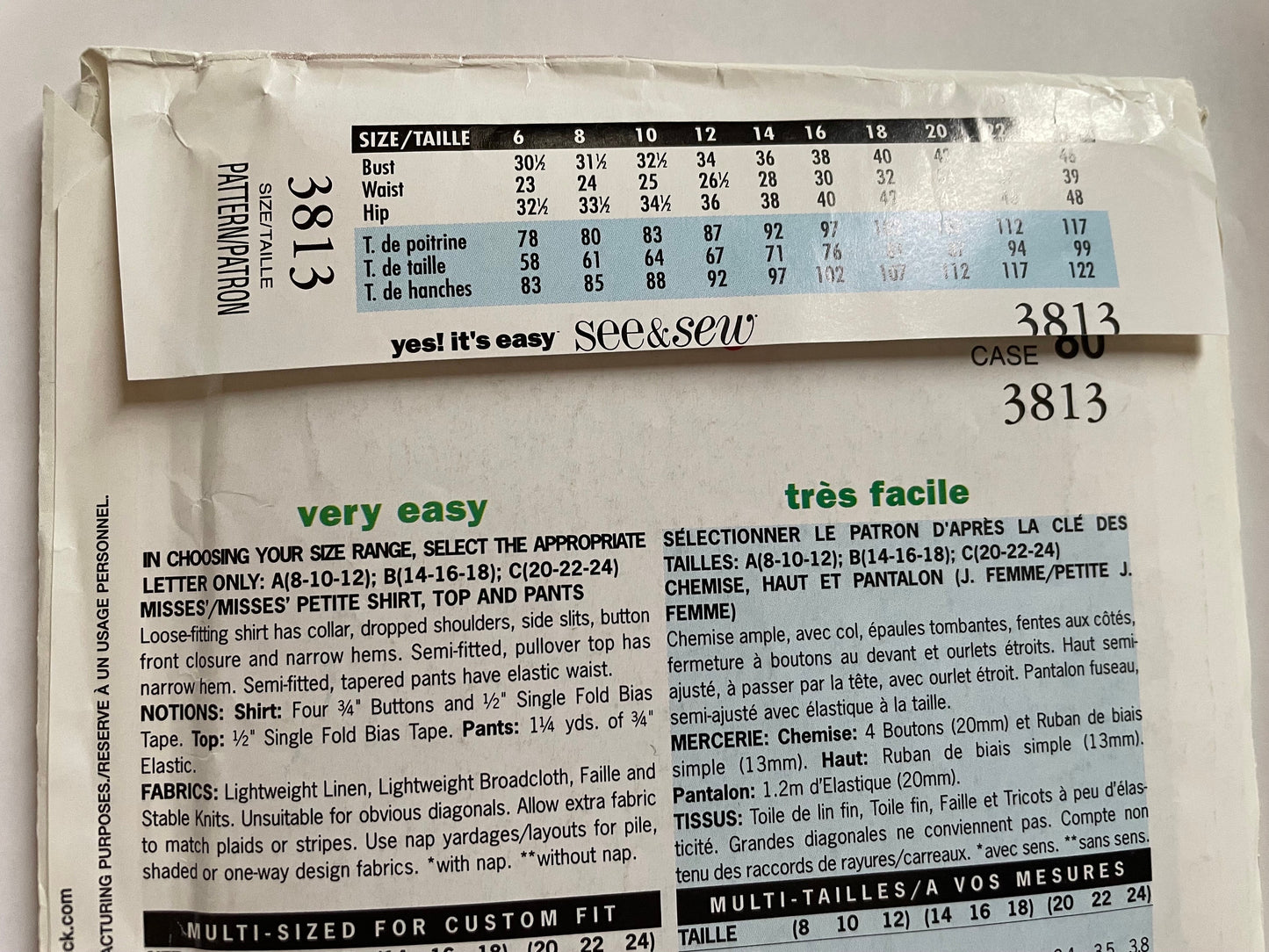 UNCUT Sewing Pattern - See & Sew 3813 - Misses Jackets, Tops, Pants - Plus Size 20 - 24