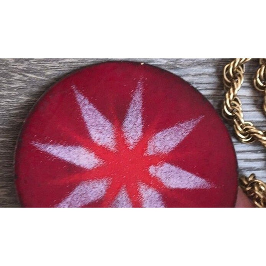 Unique mid century modern vintage enamel on copper necklace - red