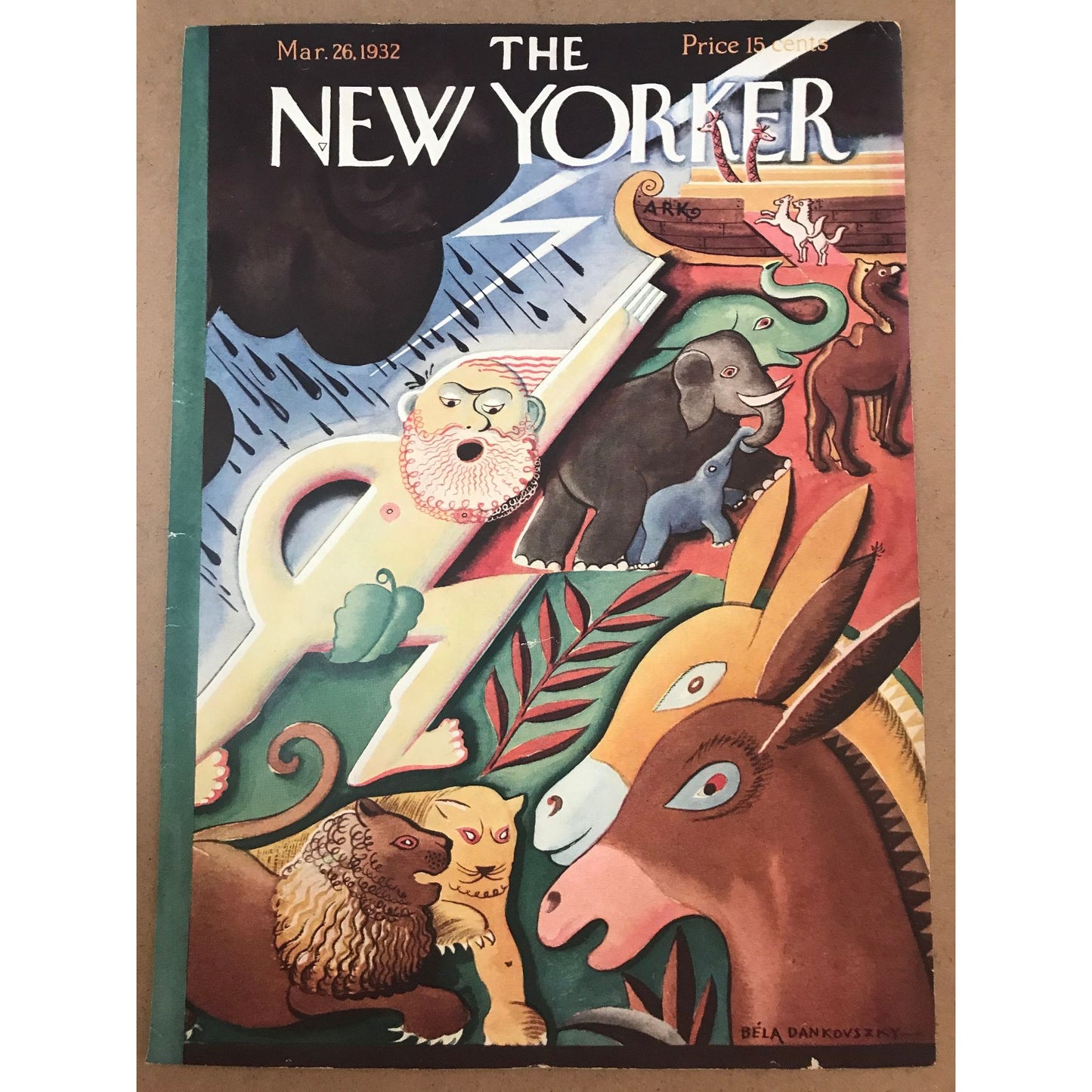 The NEW YORKER Magazine very rare original cover - March 26, 1932 - animals, ark