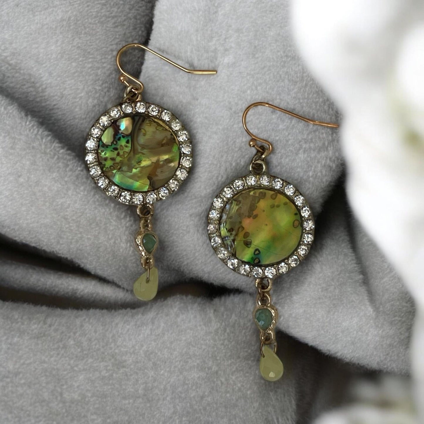 Abalone and rhinestone dangle earrings
