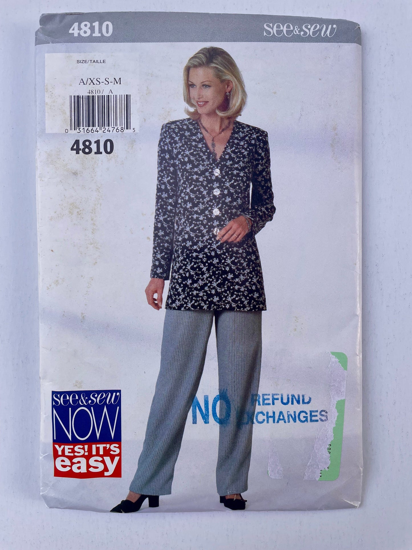 UNCUT vintage Sewing Pattern - See & Sew 4810, Sizes Tall XS - S - M Top and Pants