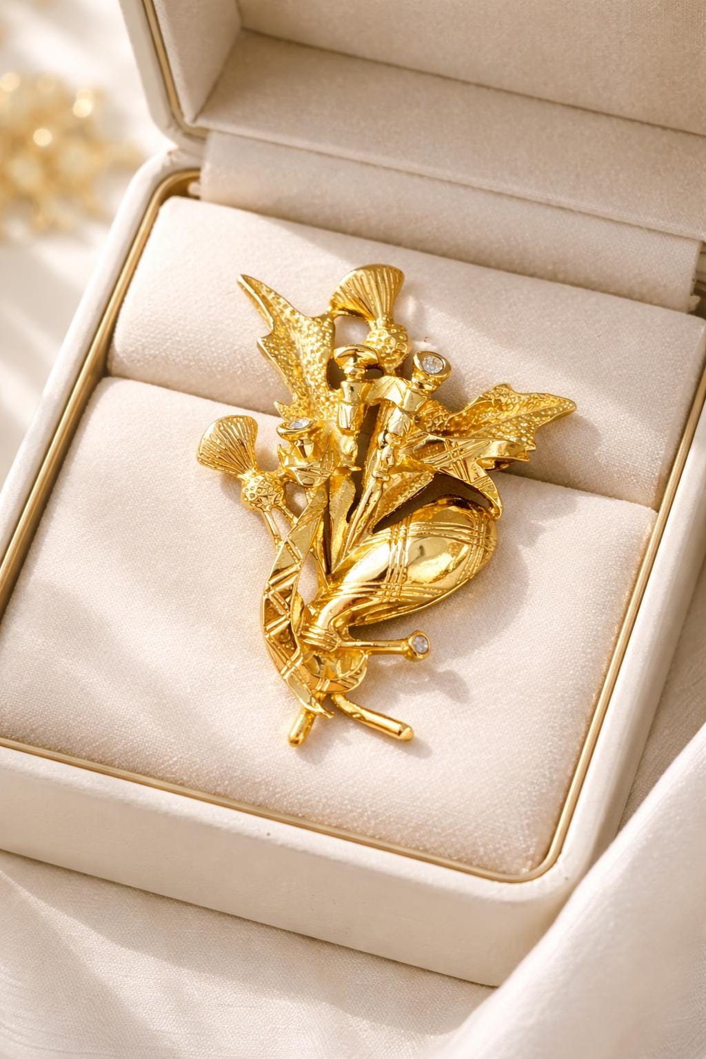 Vintage Gold Thistle Brooch Rhinestone Scottish Thistle Pin Gold Tone Floral Brooch Vintage Costume Jewelry Gift for Her