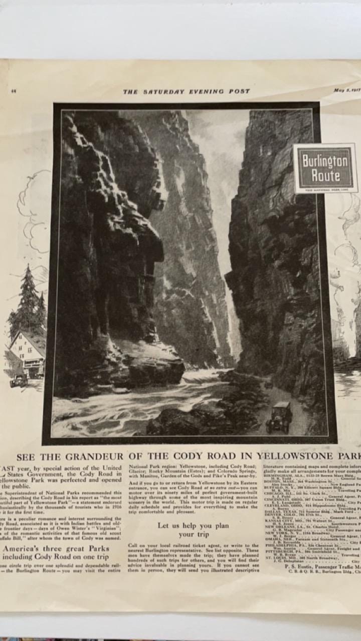 1917 Yellowstone Article | Saturday Evening Post May 5 | Frameable National Park Collectible