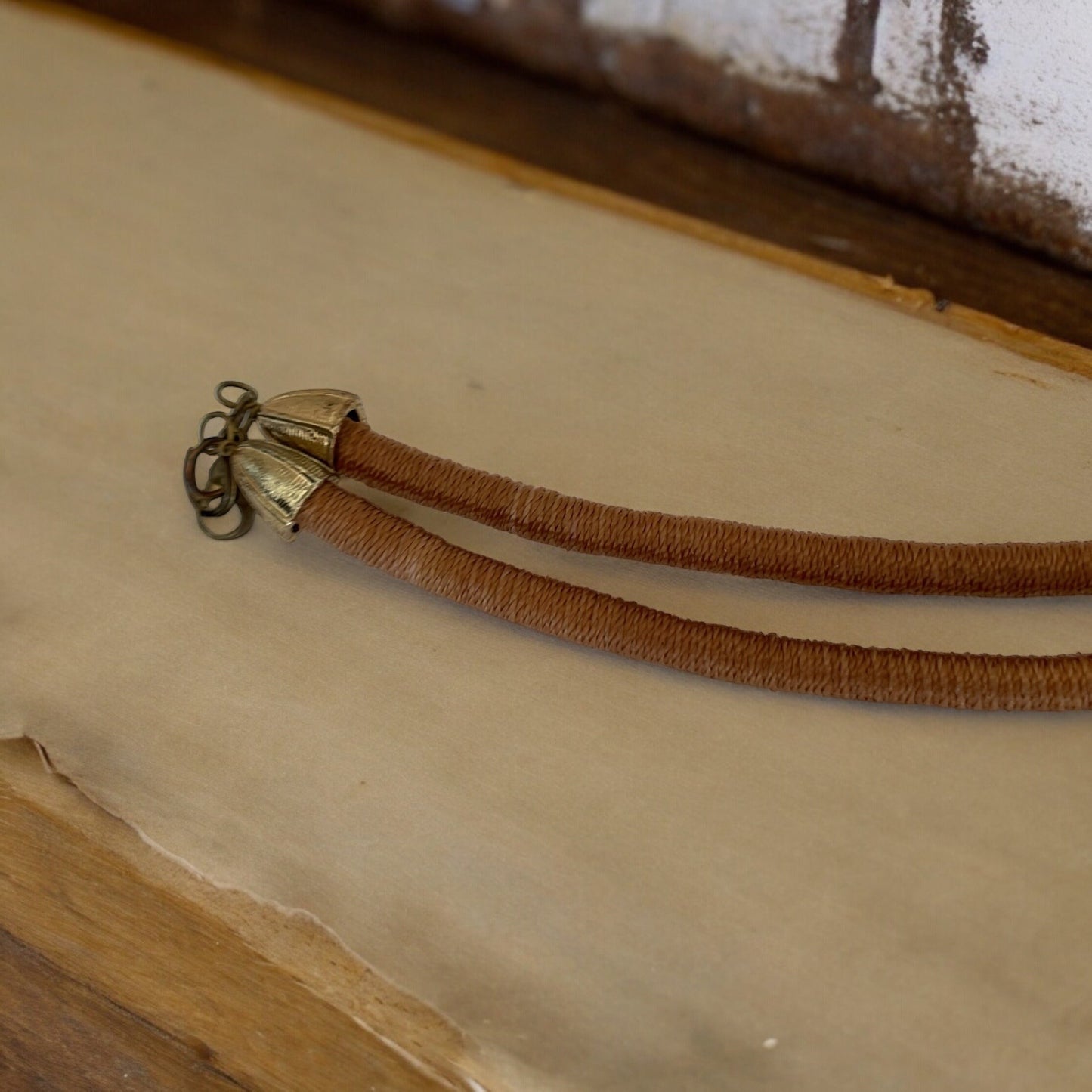 Stunning silk wrapped earth tone beaded long vintage necklace