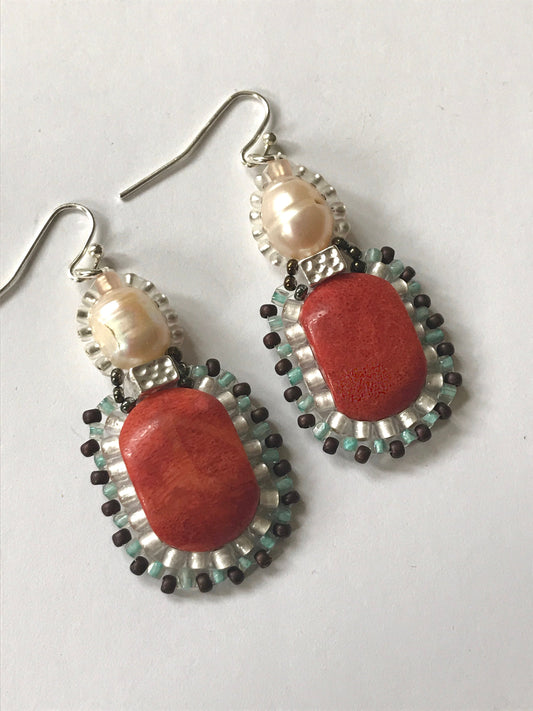Handmade pearl and beadwork earrings