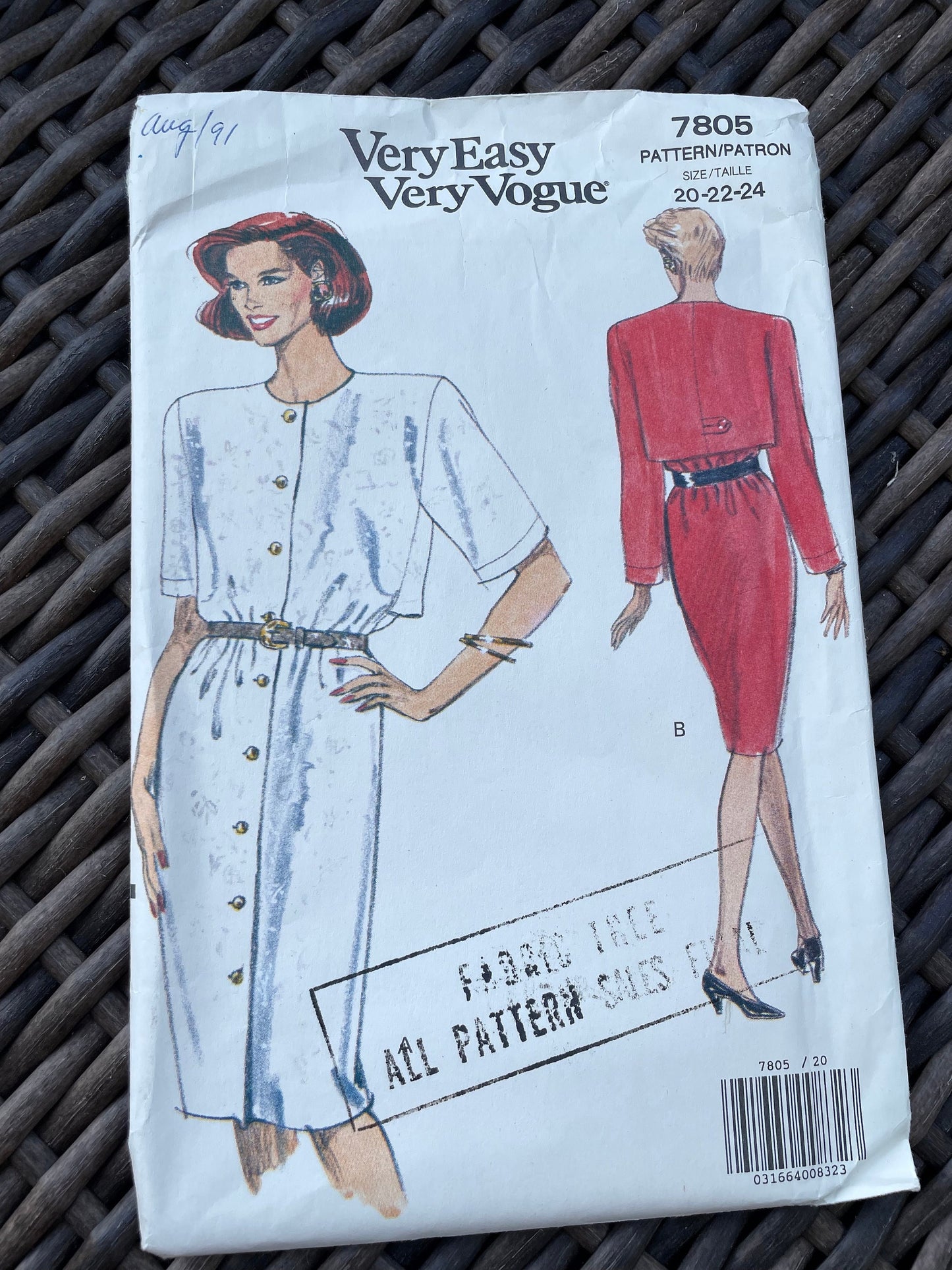 UNCUT Vintage Sewing Pattern from the 1990's - Very Easy Vogue 7805 - Button Front Dress with back overlay - Size 20, 22, 24