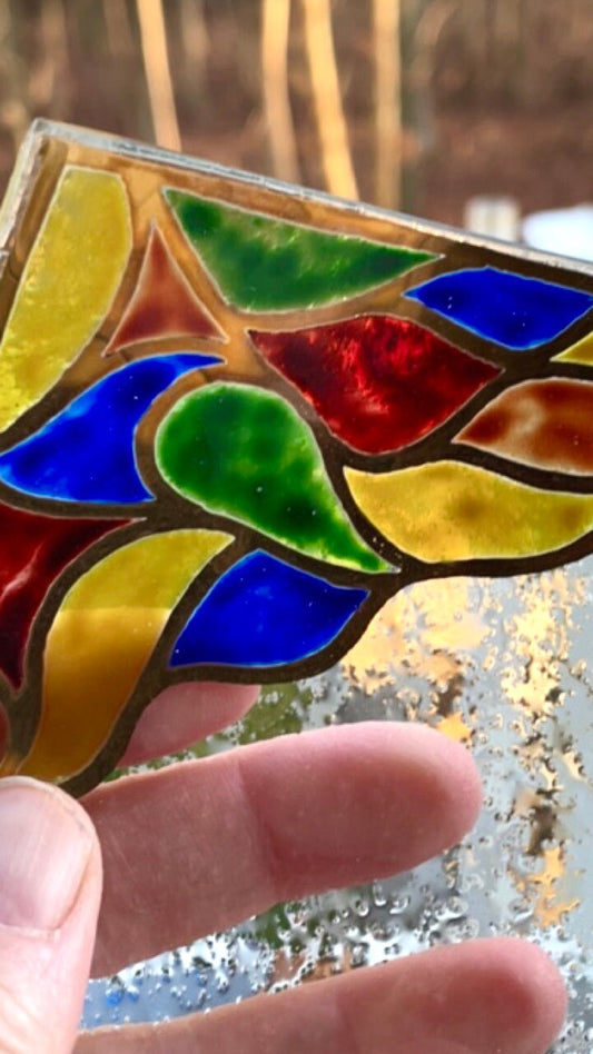 Signed "Nualart" hand painted vintage small catch-all dish / ring holder - curved, textured glass - stunning colors