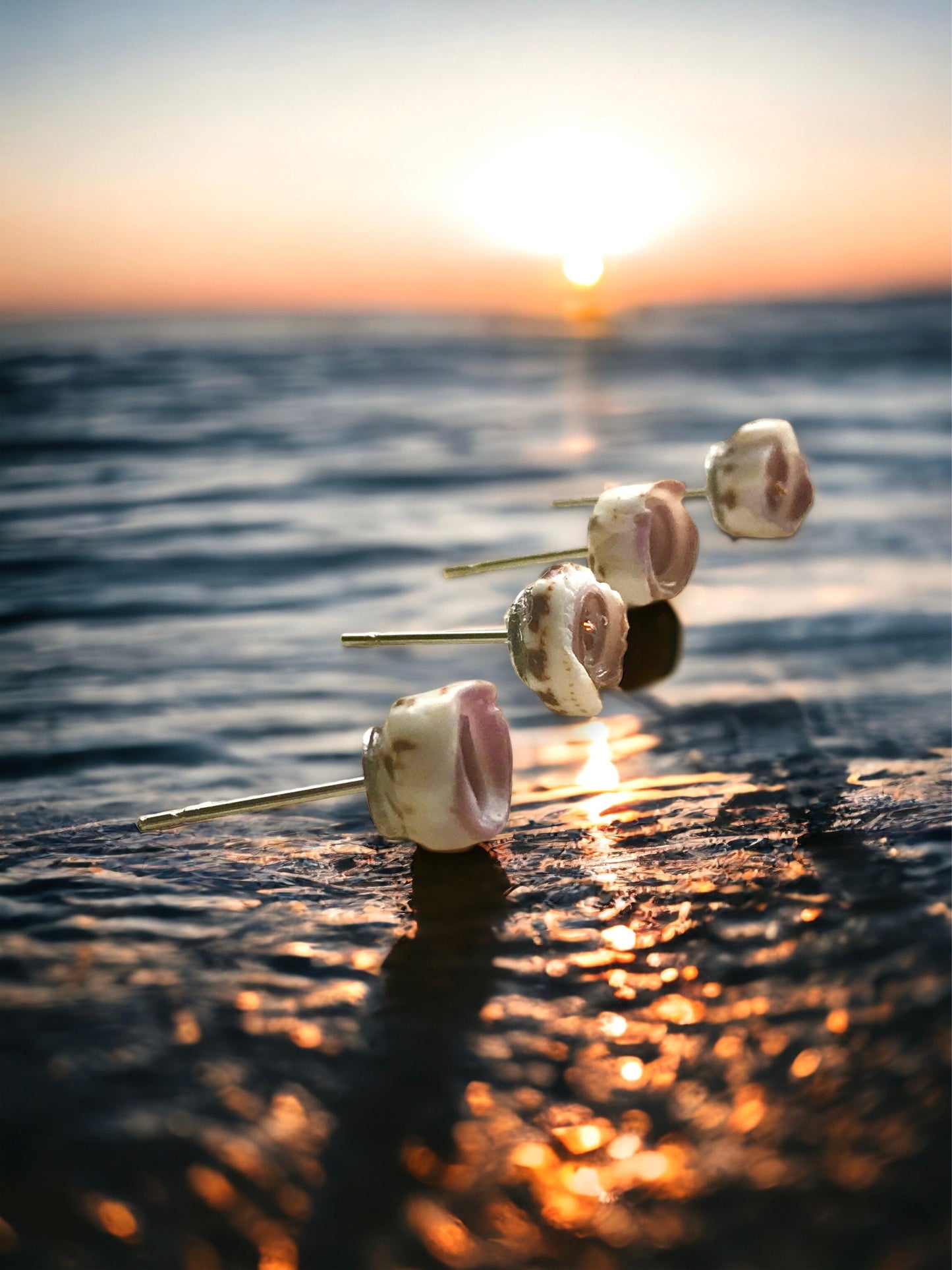 Tiny round shell stud earrings