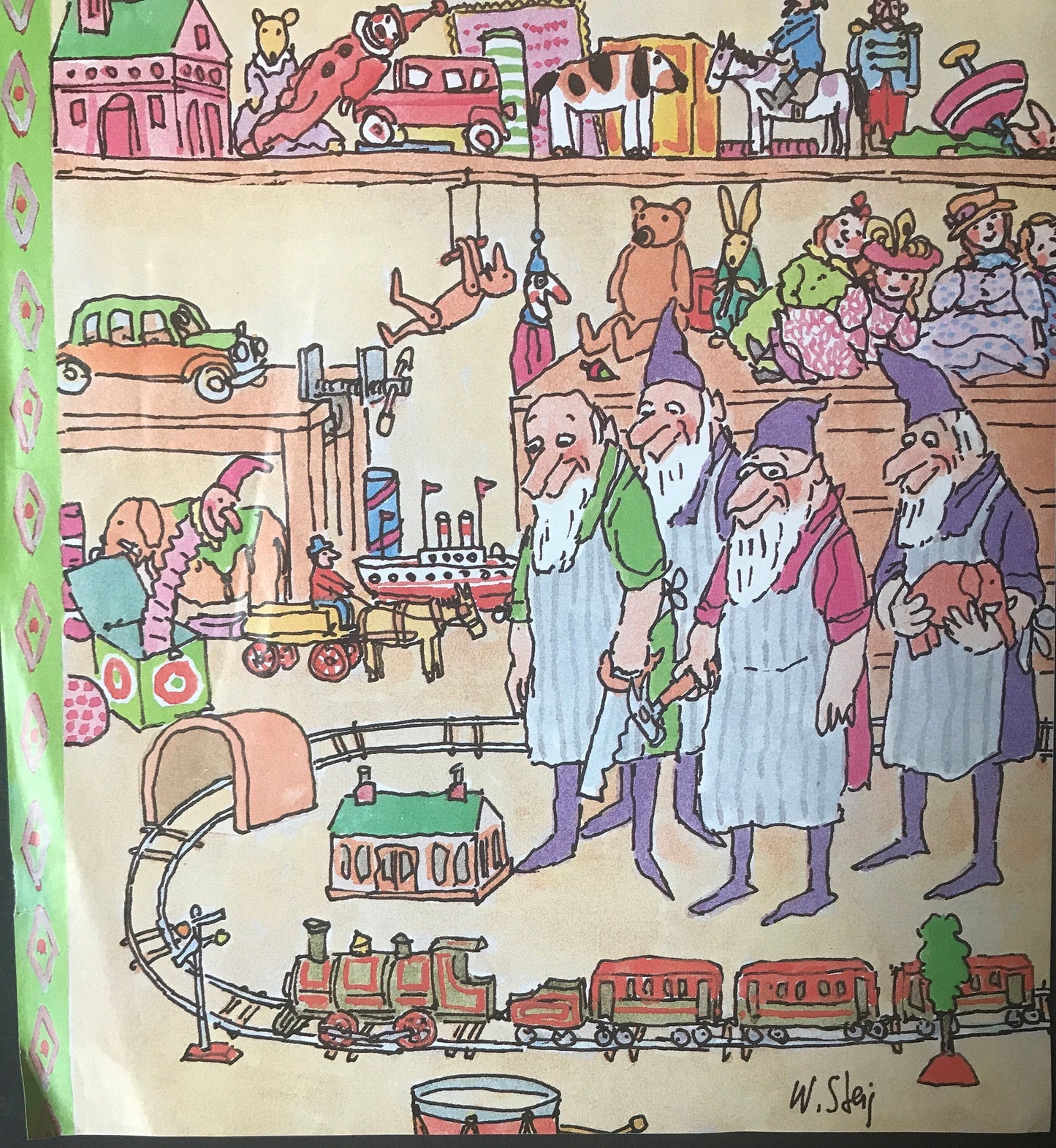 NEW YORKER Magazine cover - December 14, 1987 -  Christmas, elves, toys, railroad, Christmas gifts